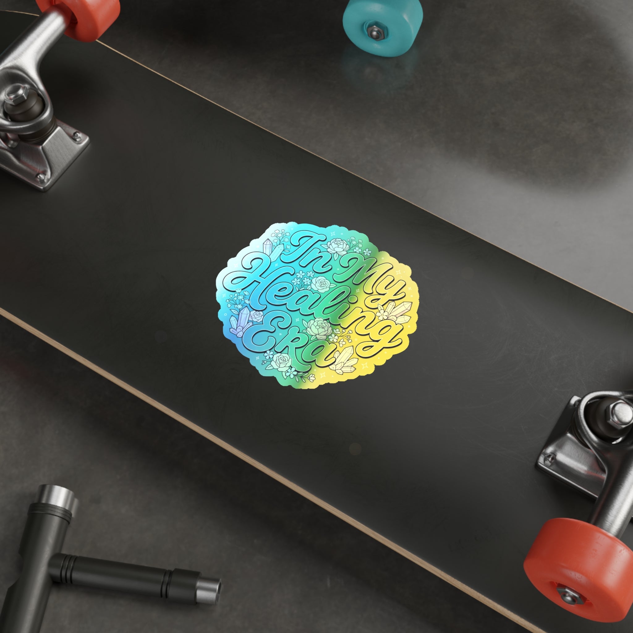 Holographic Die-Cut Sticker — "In My Healing Era" Rainbow Crystal Floral Decal