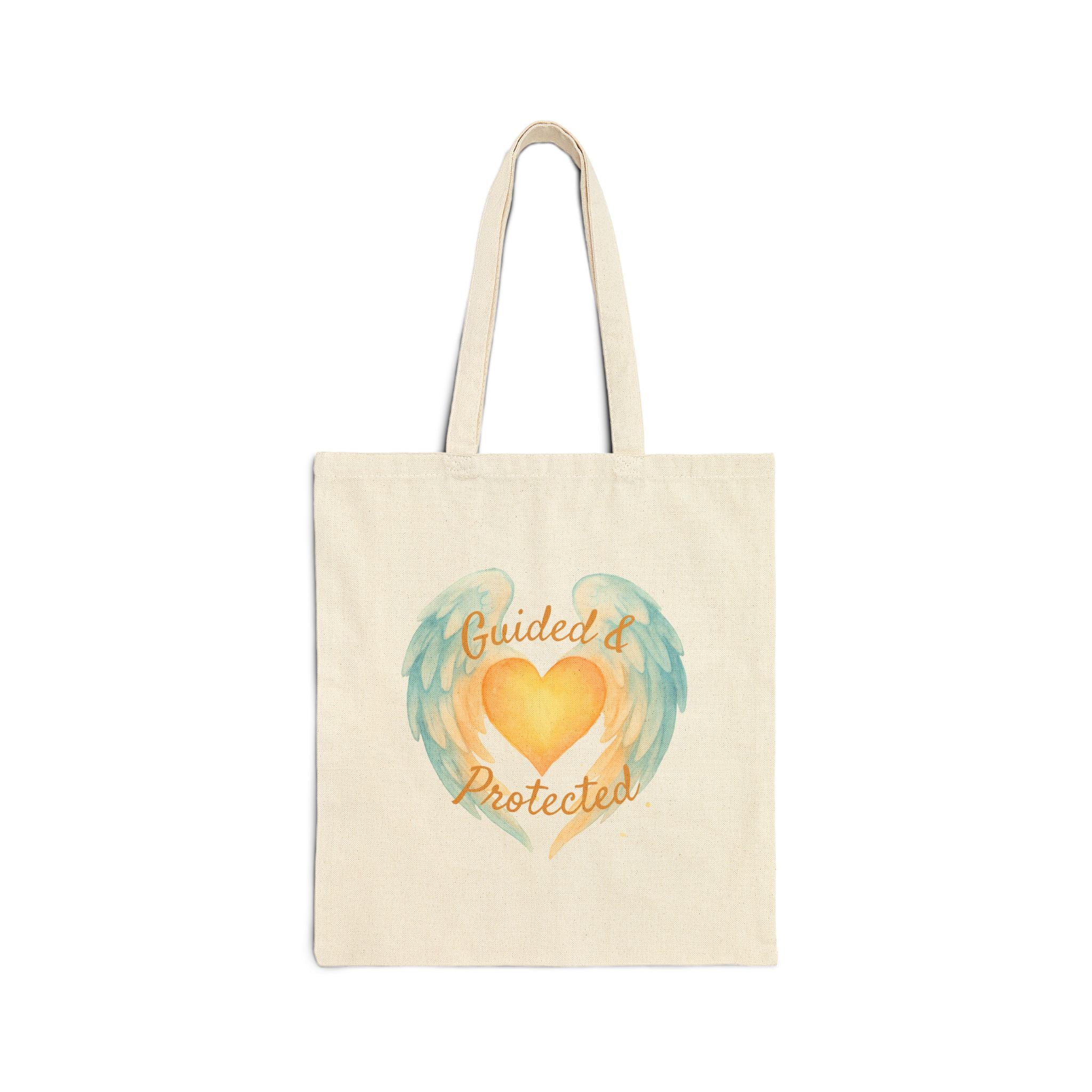 Tote Bag — "Guided & Protected" Angel Wing Heart Canvas Tote