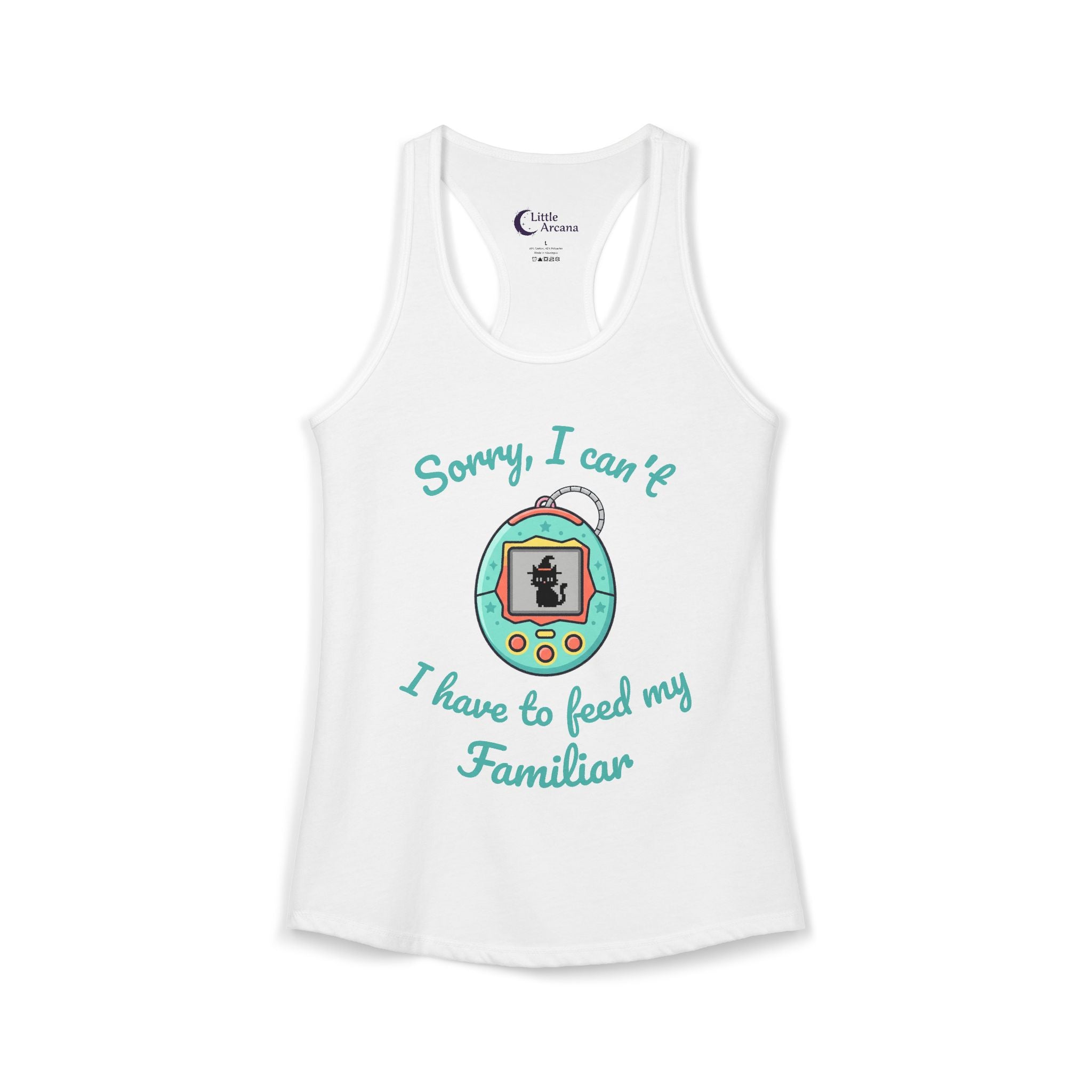 "Sorry I can't, I have to feed my familiar" cute retro virtual pet — Women's Racerback Tank