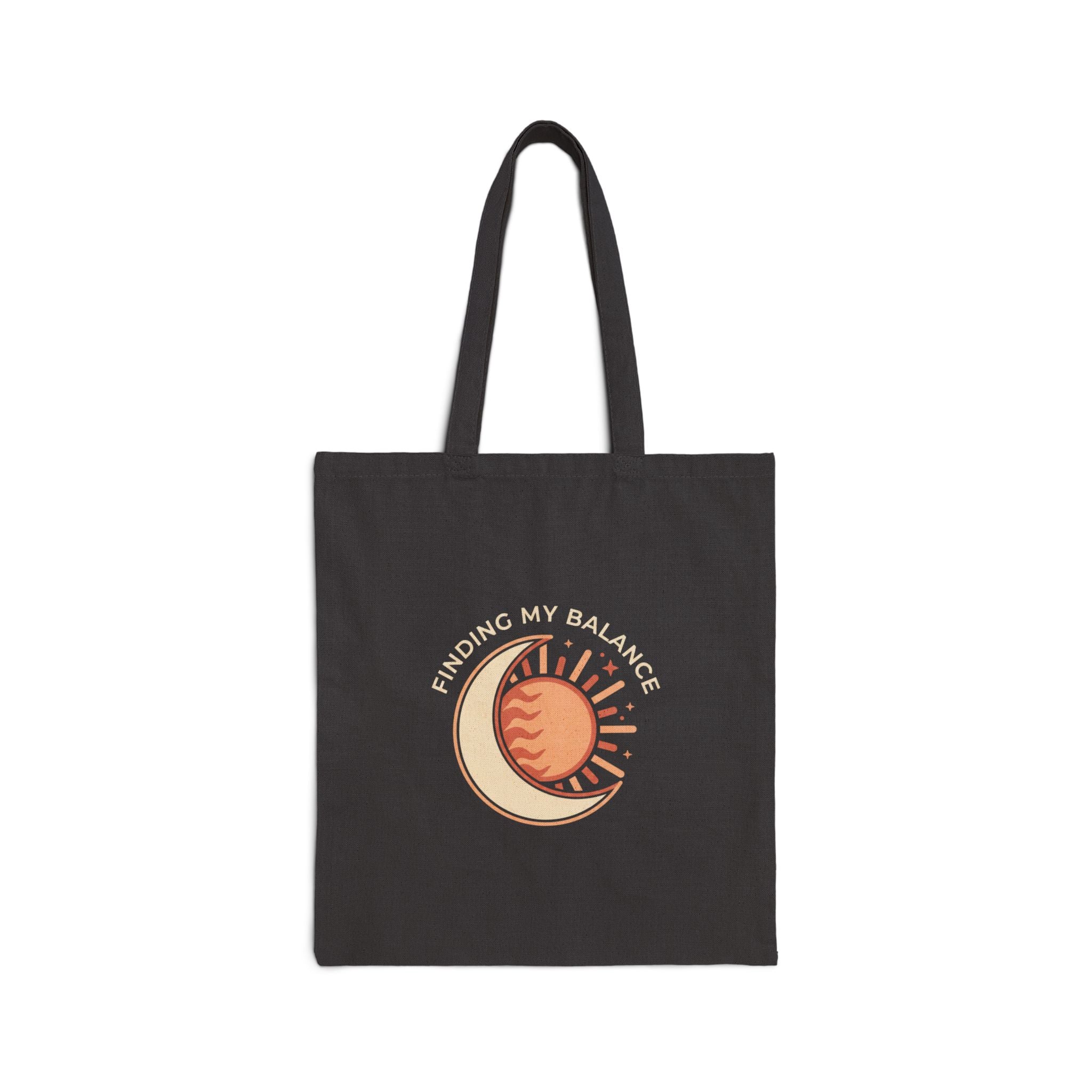 "Finding My Balance" Sun & Moon Graphic — Cotton Canvas Tote Bag