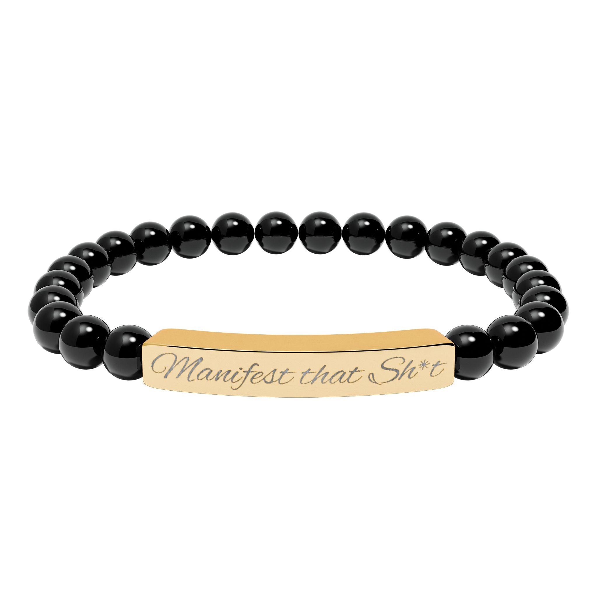 Manifest that Sh*t  —Engraved Natural Stone Stretch Bar Affirmation Bracelet