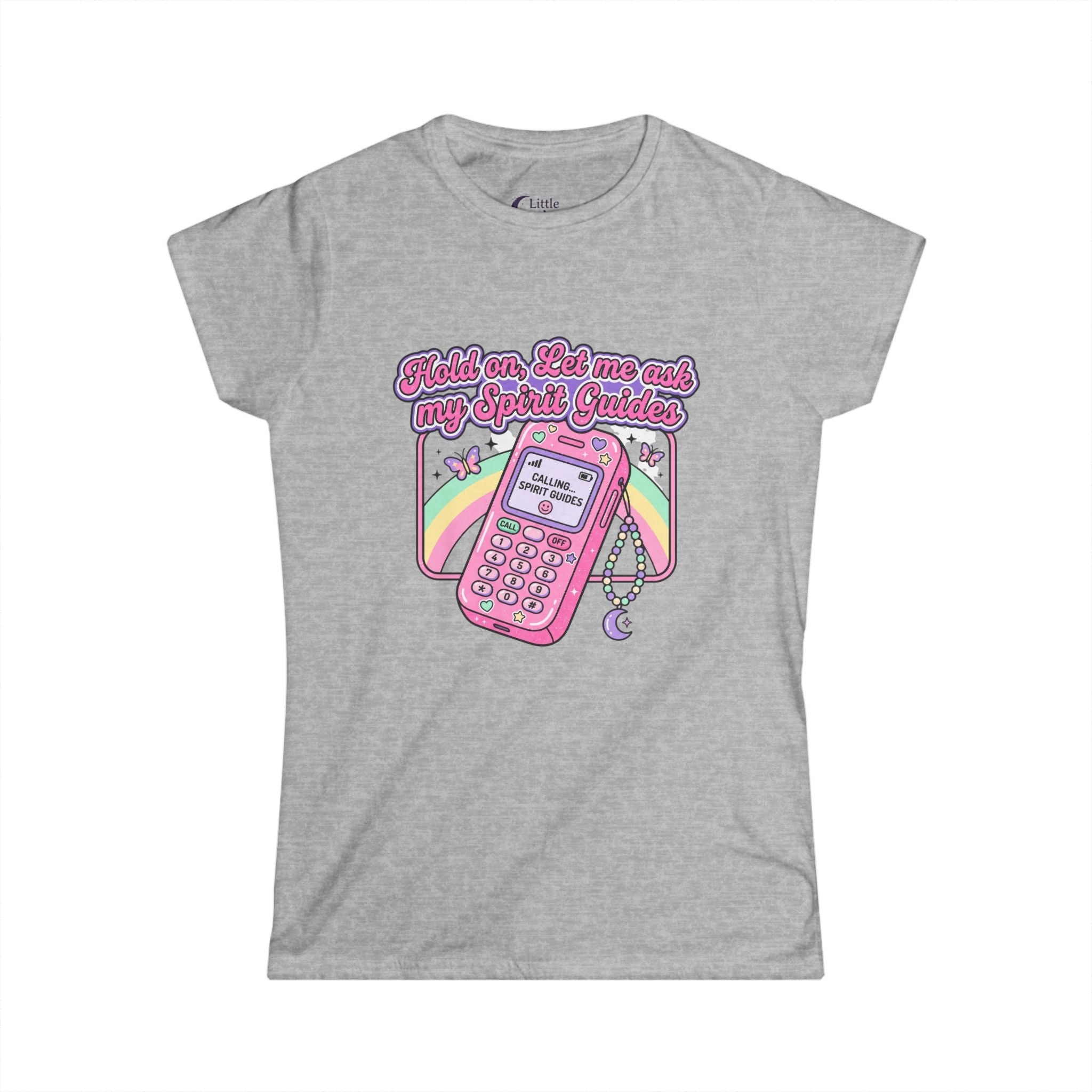 'Hold on, Let me ask my Spirit Guides' Cute Retro Phone Graphic Women's Tee