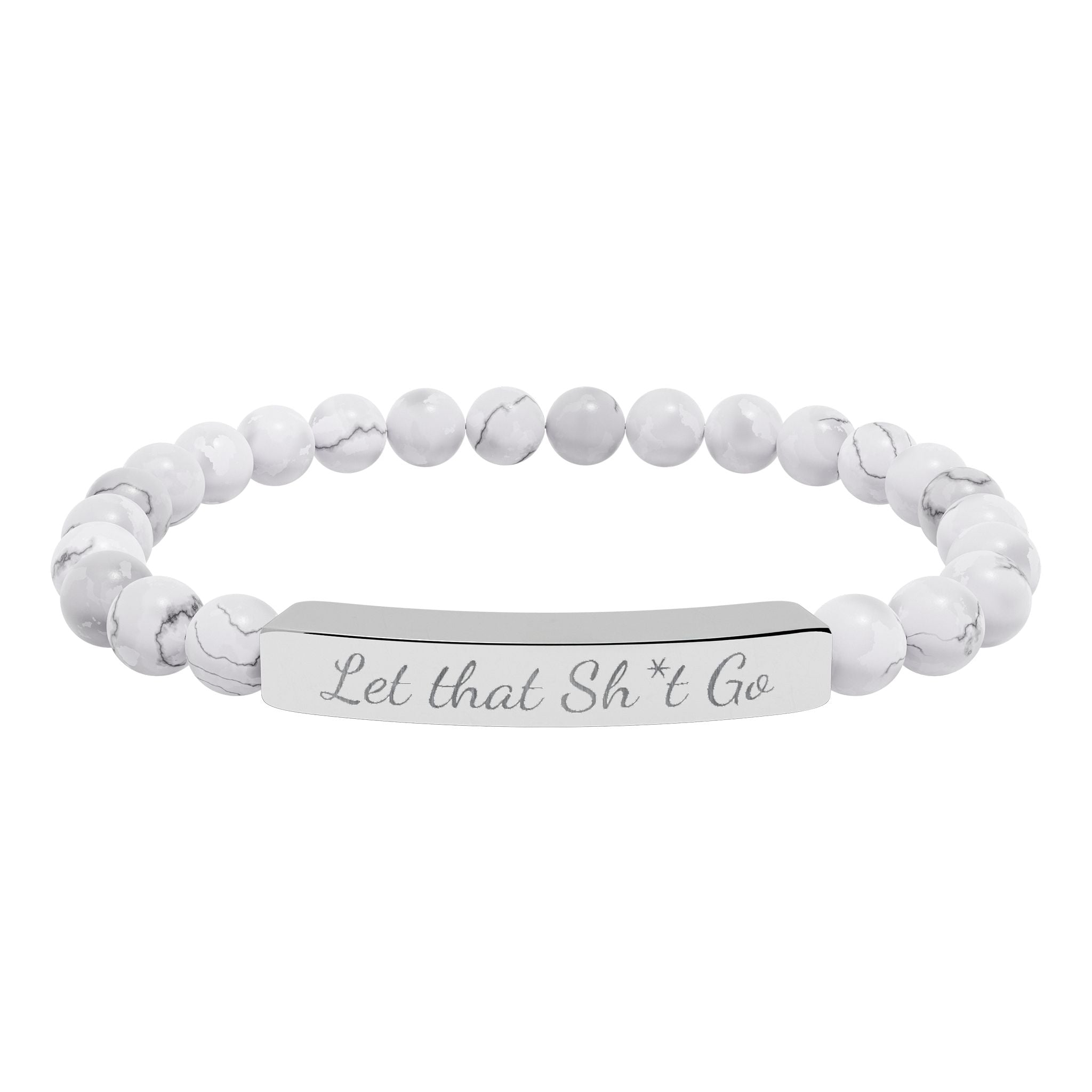 Let that Sh*t Go  —Engraved Natural Stone Stretch Bar Affirmation Bracelet