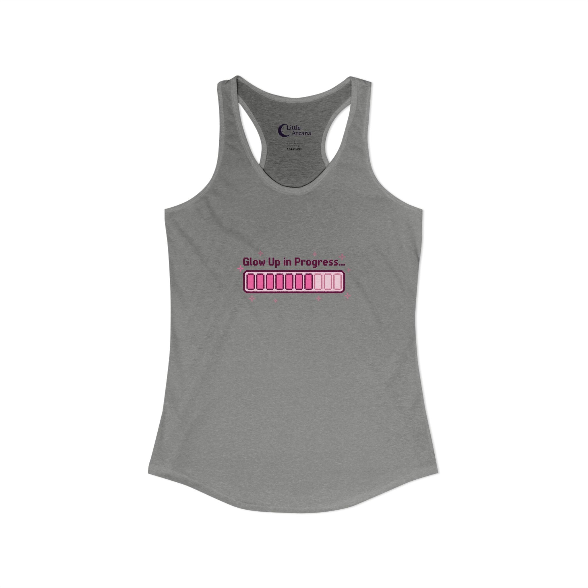 "Glow Up in Progress" Pink Loading Bar — Women's Ideal Racerback Tank