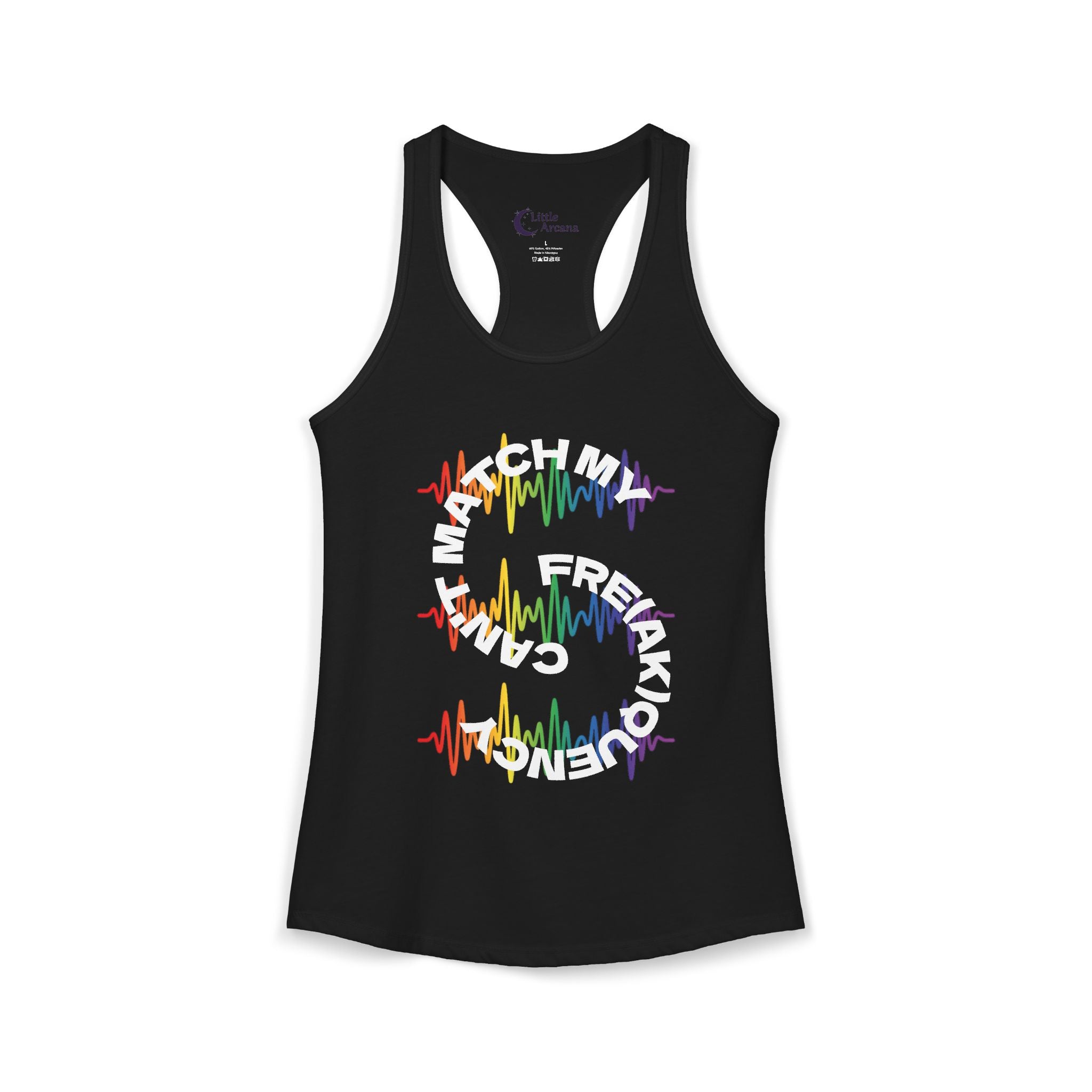 Rainbow Soundwave 'Can't Match  My Fre(ak)quency' Graphic — Women's Racerback Tank