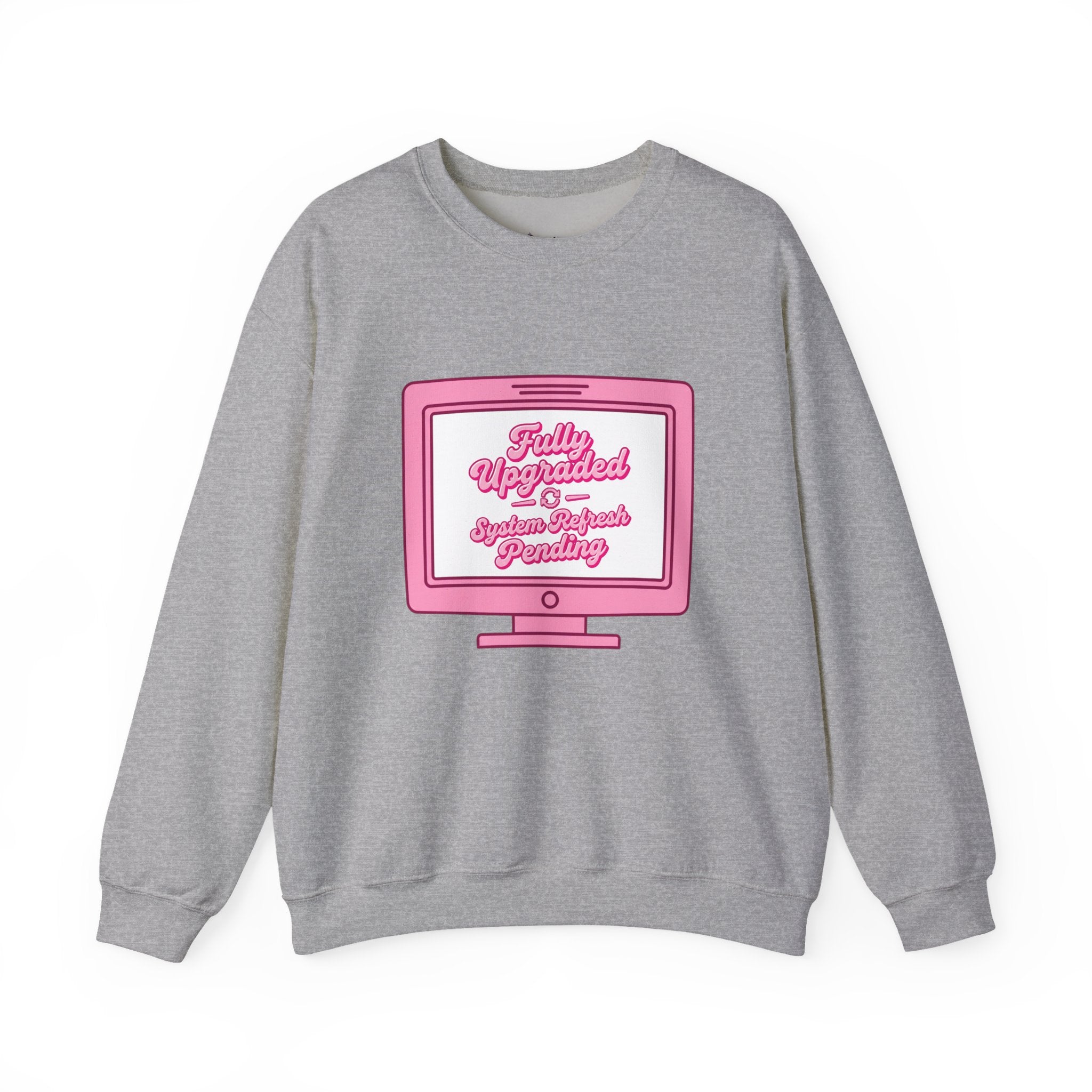 Crewneck Sweatshirt — "Fully Updated" Retro Pink Computer Graphic