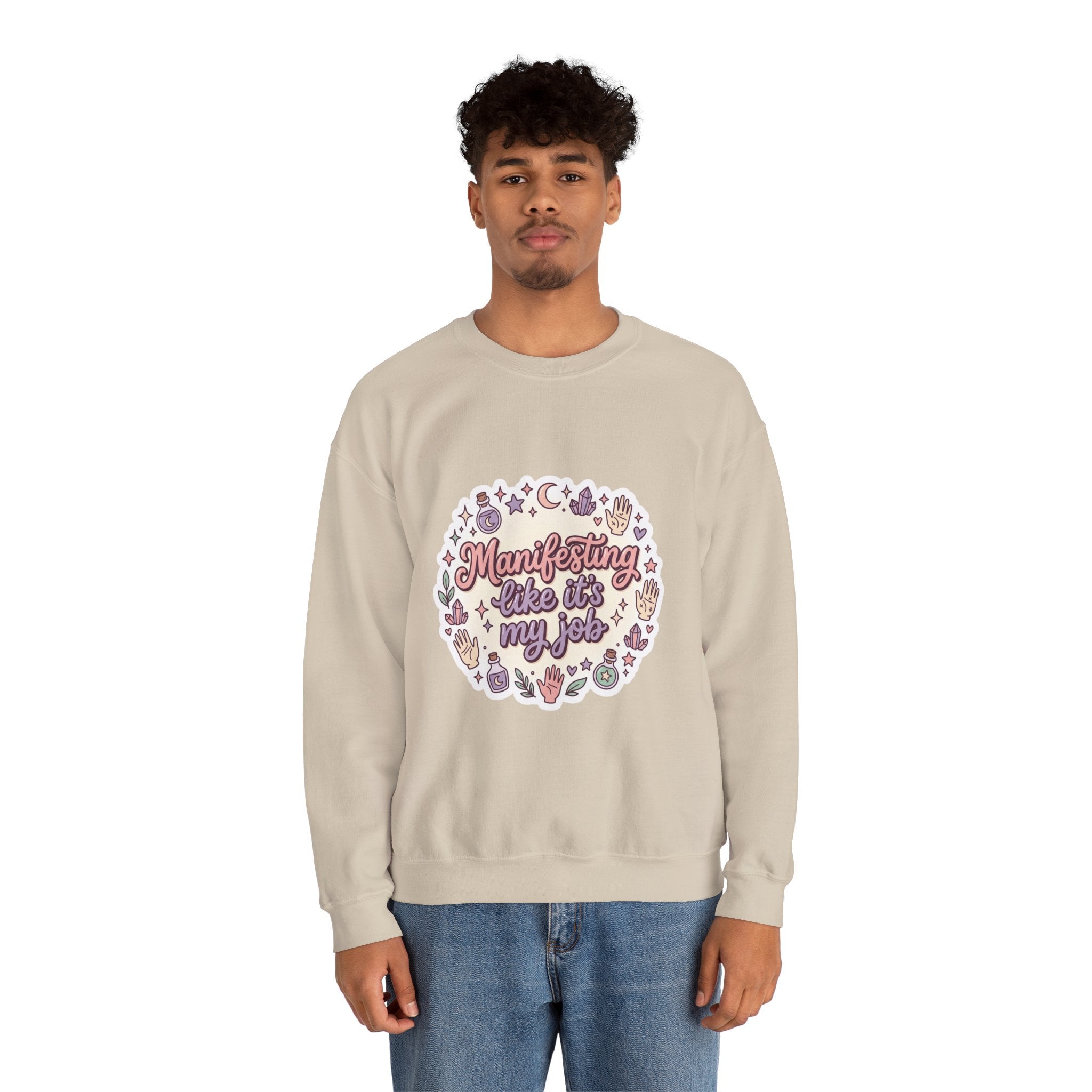 Manifesting Like It's My Job Pullover Sweatshirt — Crystals & Potions Pastel Graphic