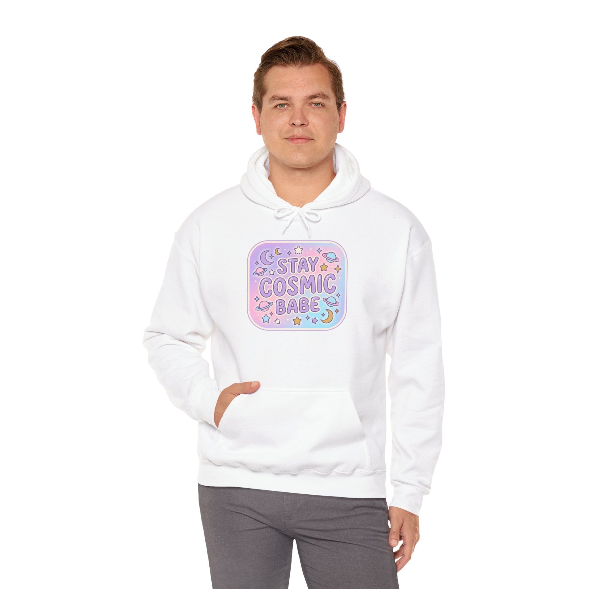 Hoodie — "Stay Cosmic Babe" Pastel Space Graphic Hoodie