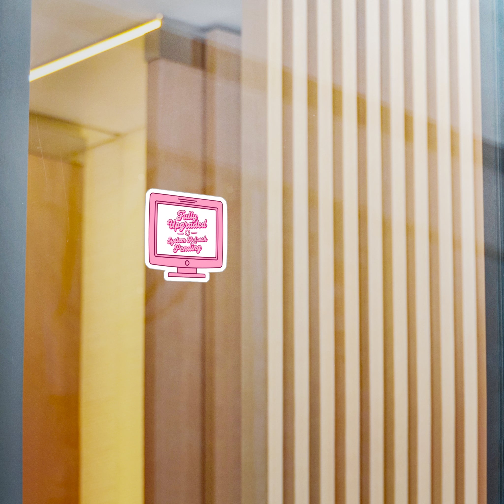 Pink Retro Computer Sticker — "Fully Upgraded & System Refresh Pending"