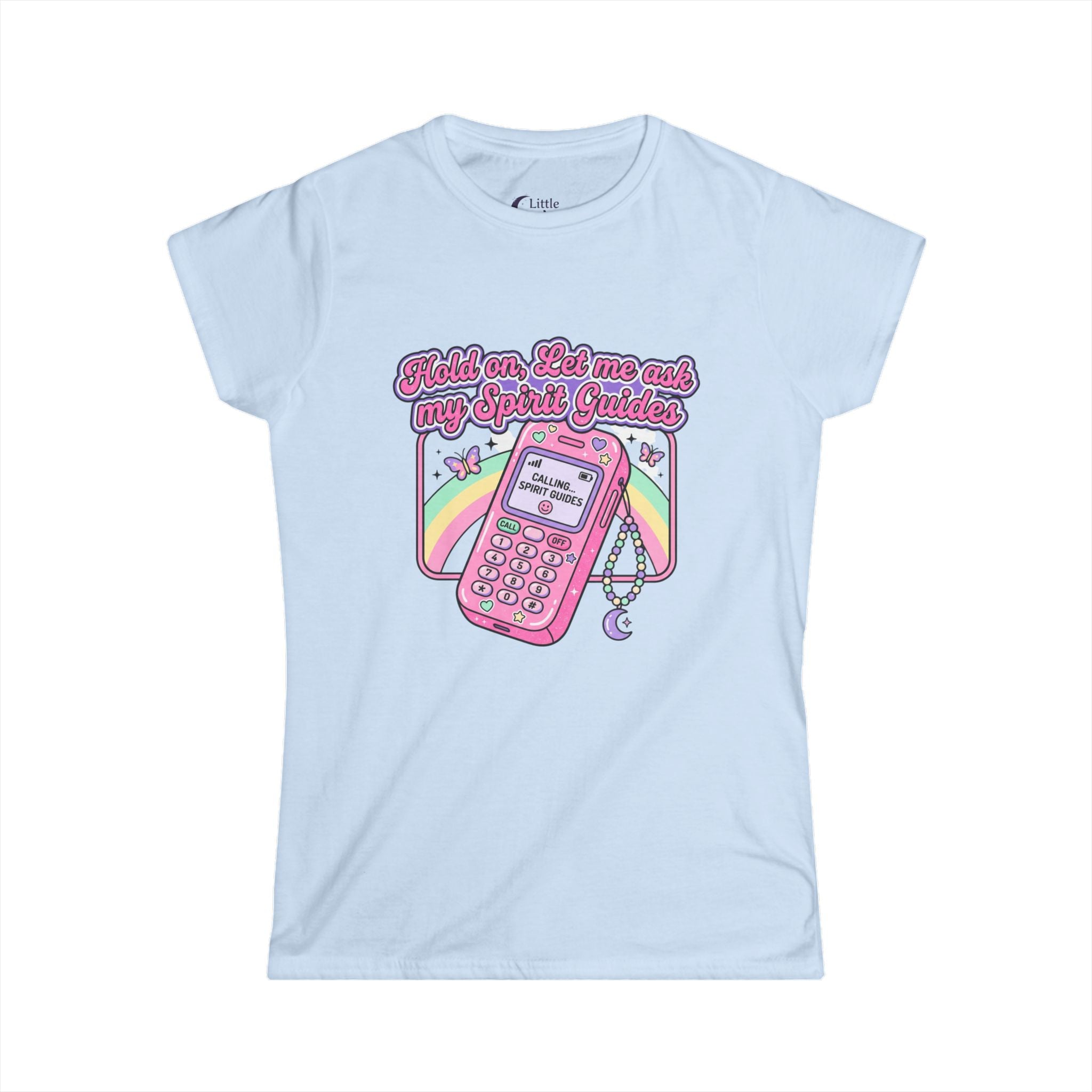 'Hold on, Let me ask my Spirit Guides' Cute Retro Phone Graphic Women's Tee