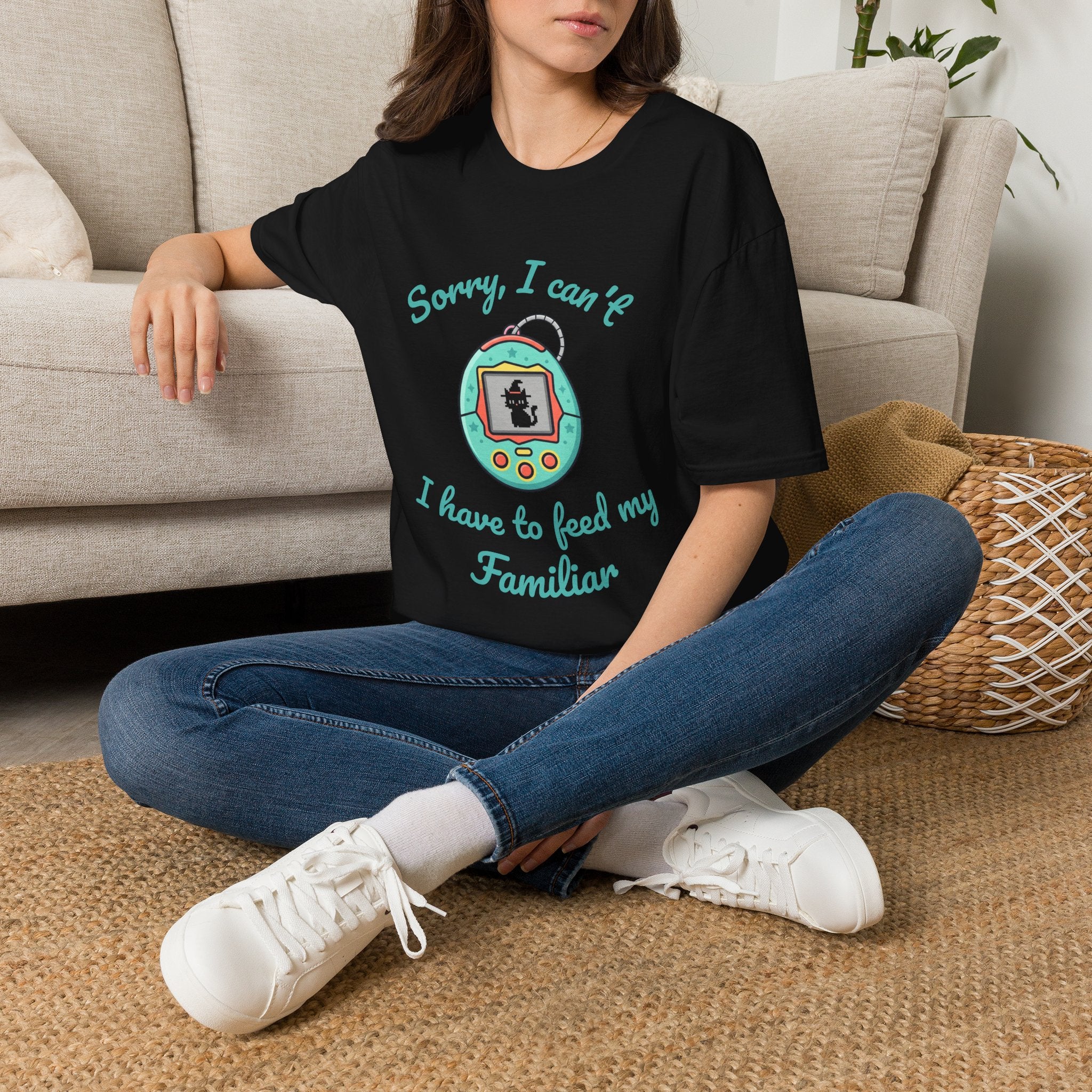 “Sorry, I Can’t I Have to Feed My Familiar” Cute Retro Virtual Pet — Unisex T-Shirt