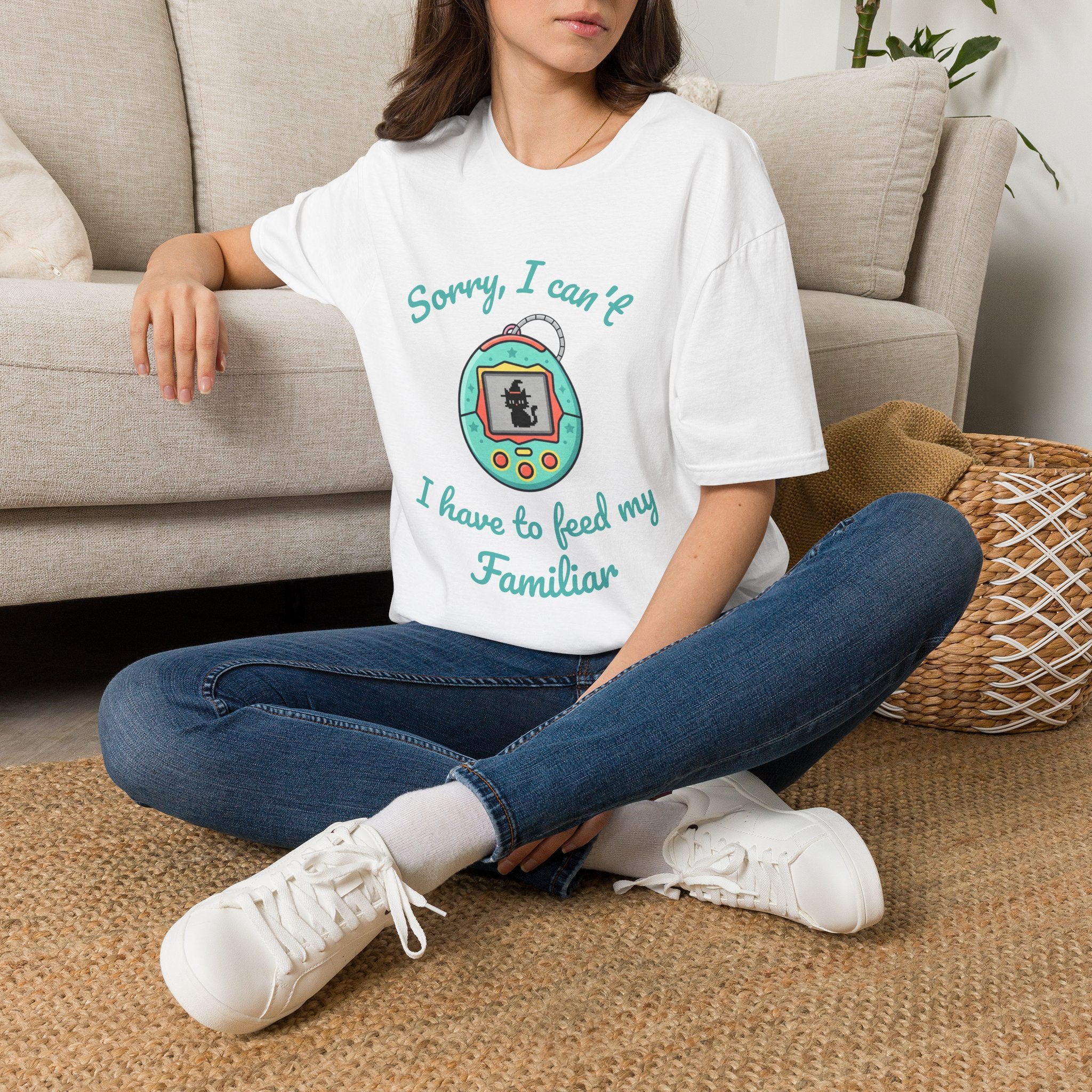“Sorry, I Can’t I Have to Feed My Familiar” Cute Retro Virtual Pet — Unisex T-Shirt