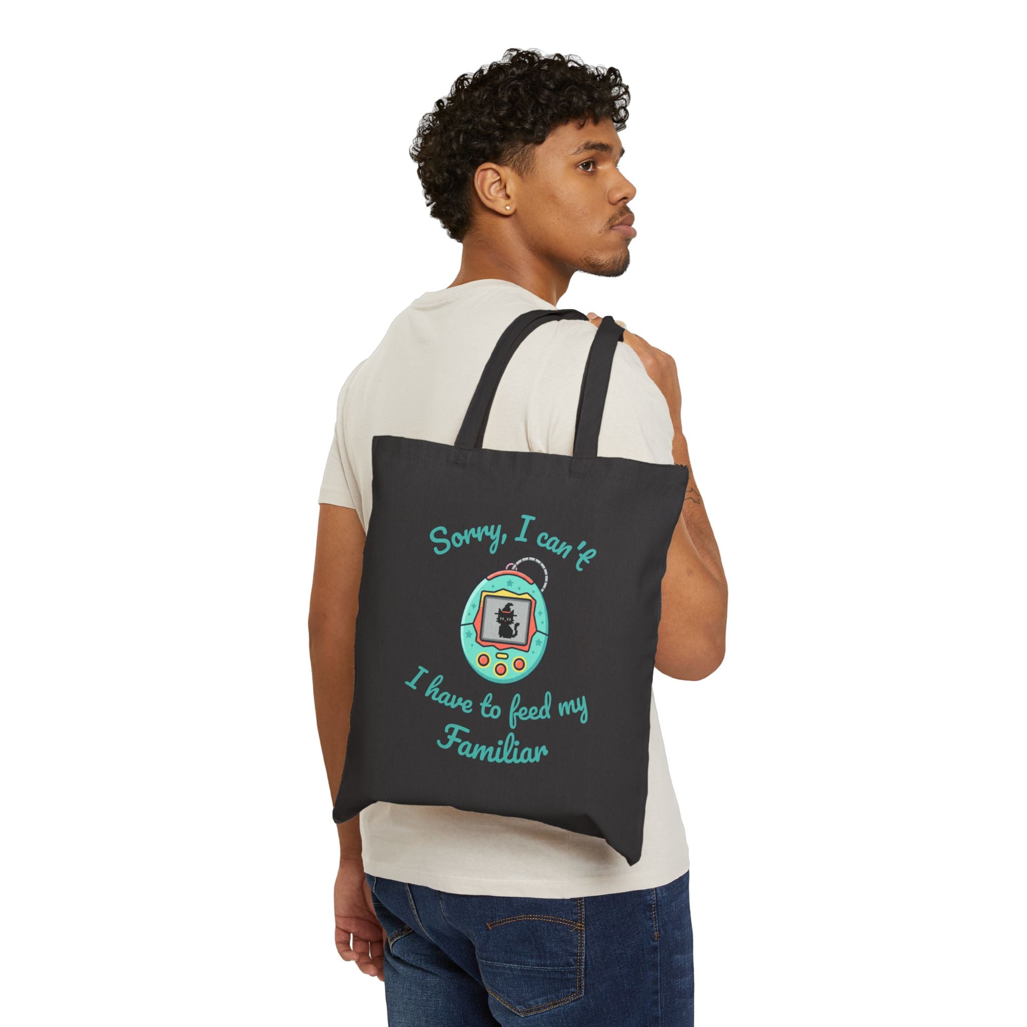 Tote Bag — "Sorry, I Can't I Have to Feed My Familiar" Witchy Cat Virtual Pet