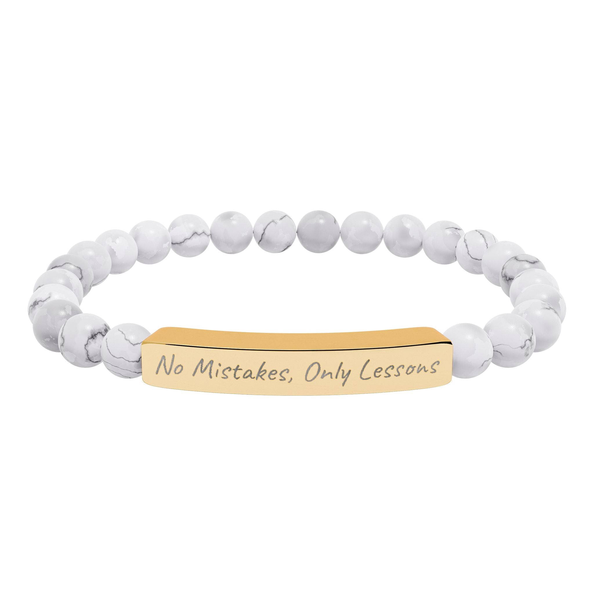 No Mistakes, Only Lessons —Engraved Natural Stone Stretch Bar Affirmation Bracelet