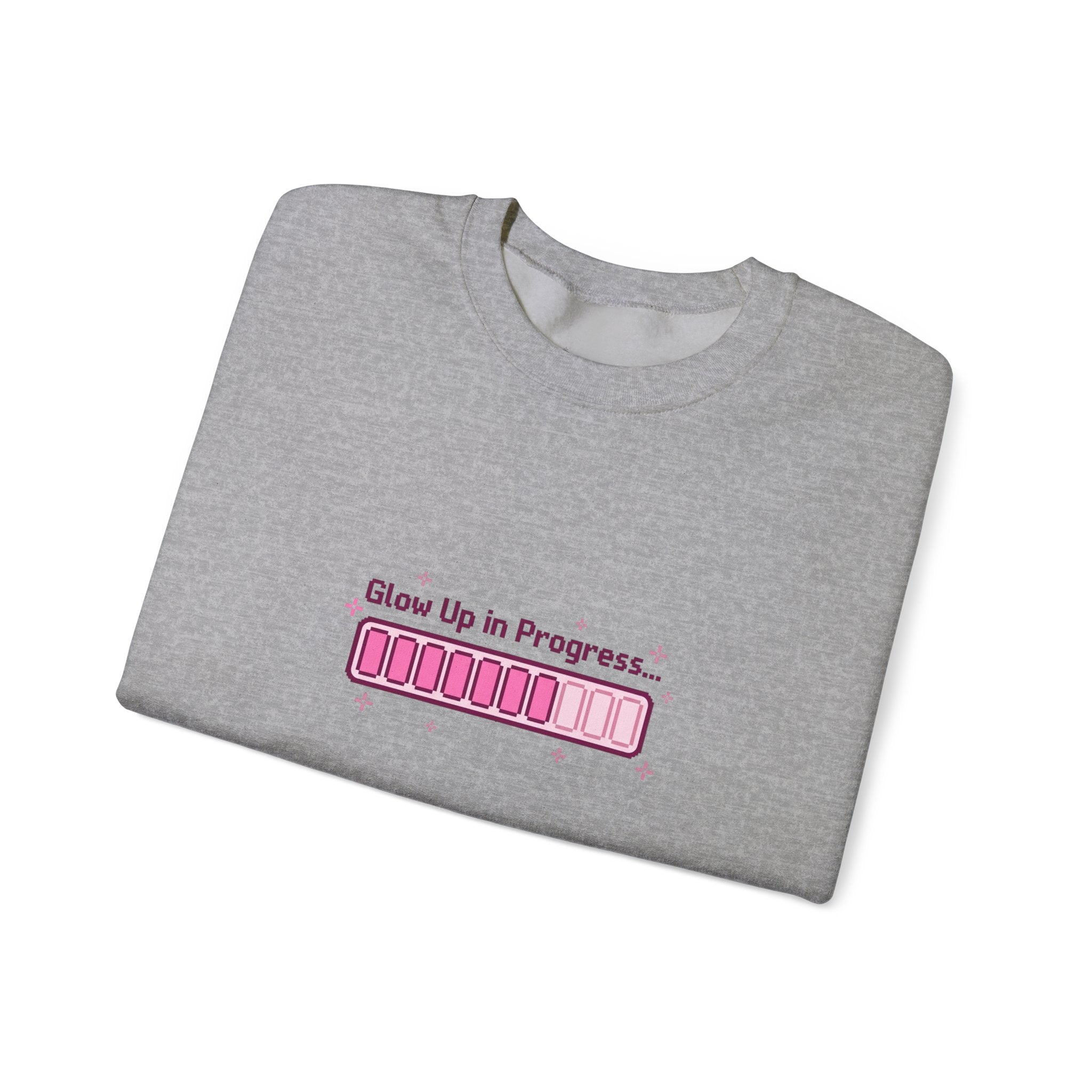 "Glow Up in Progress" Pink Loading Bar Graphic — Crewneck Sweatshirt