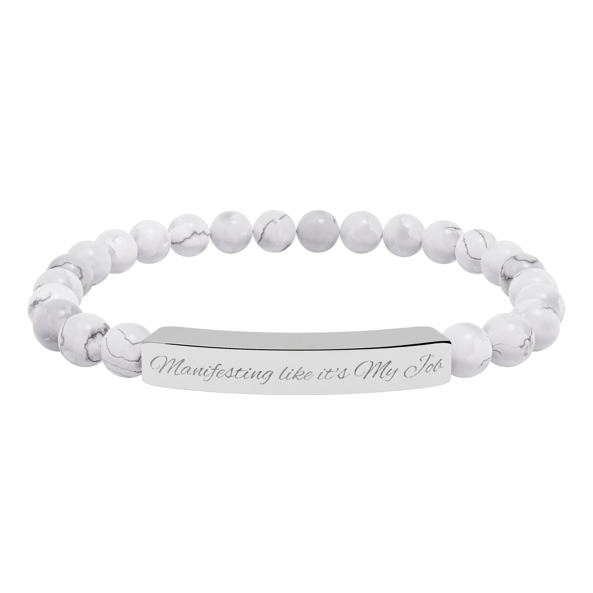 Manifesting like it's My Job  —Engraved Natural Stone Stretch Bar Affirmation Bracelet