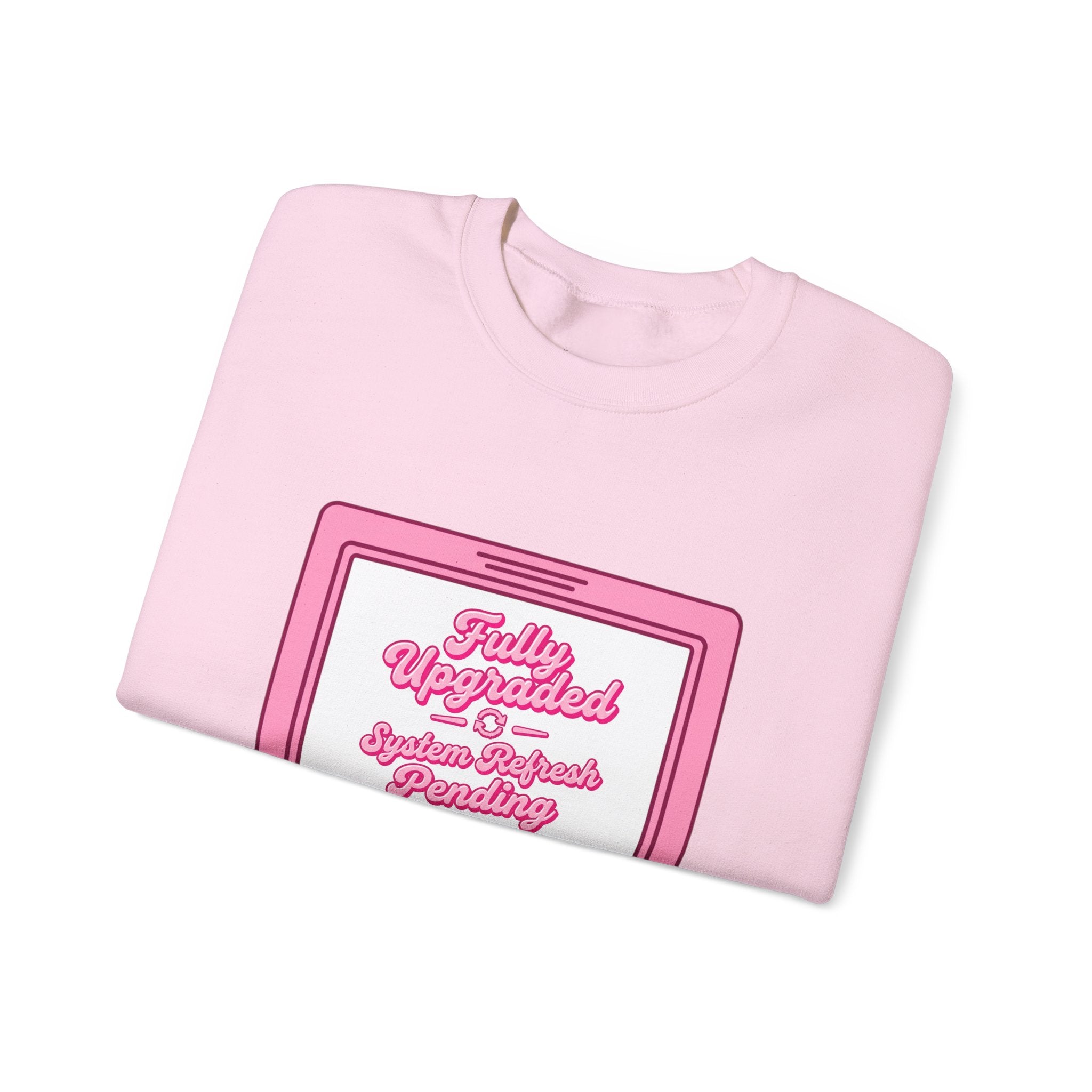 Crewneck Sweatshirt — "Fully Updated" Retro Pink Computer Graphic