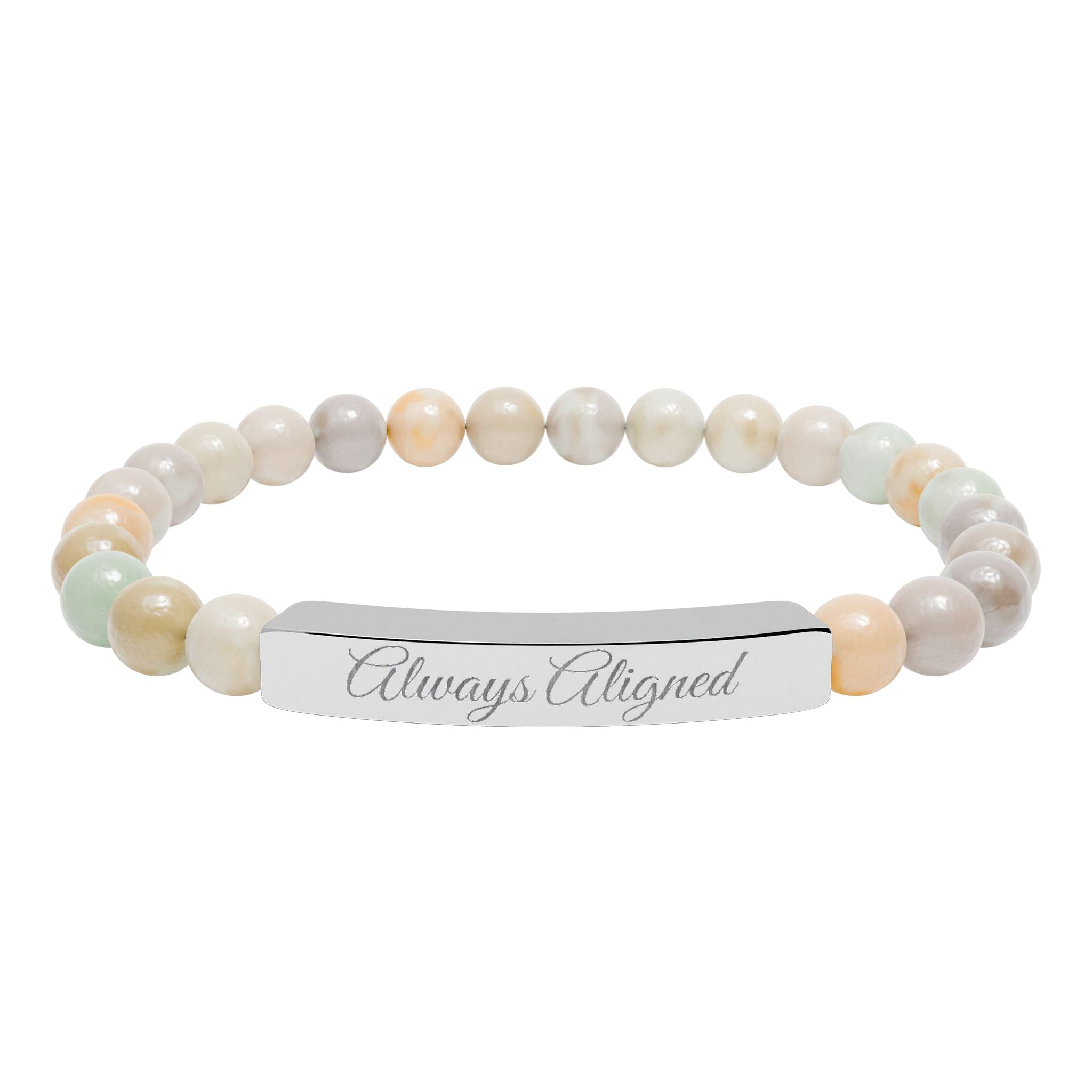Always Aligned  —Engraved Natural Stone Stretch Bar Affirmation Bracelet