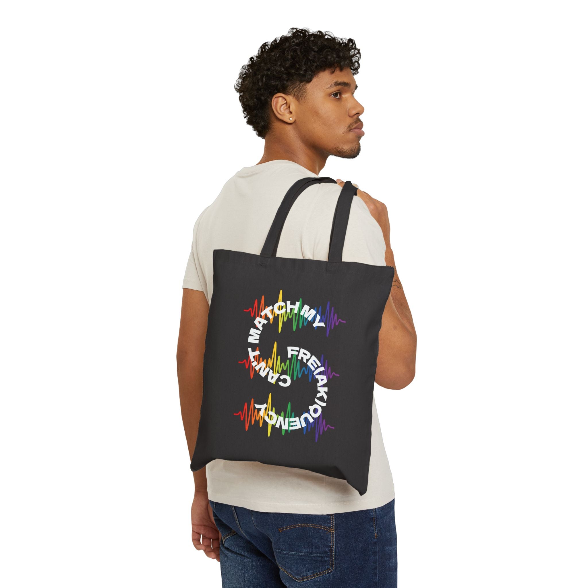 Rainbow Soundwave 'Can't Match  My Fre(ak)quency' Graphic — Canvas Tote Bag