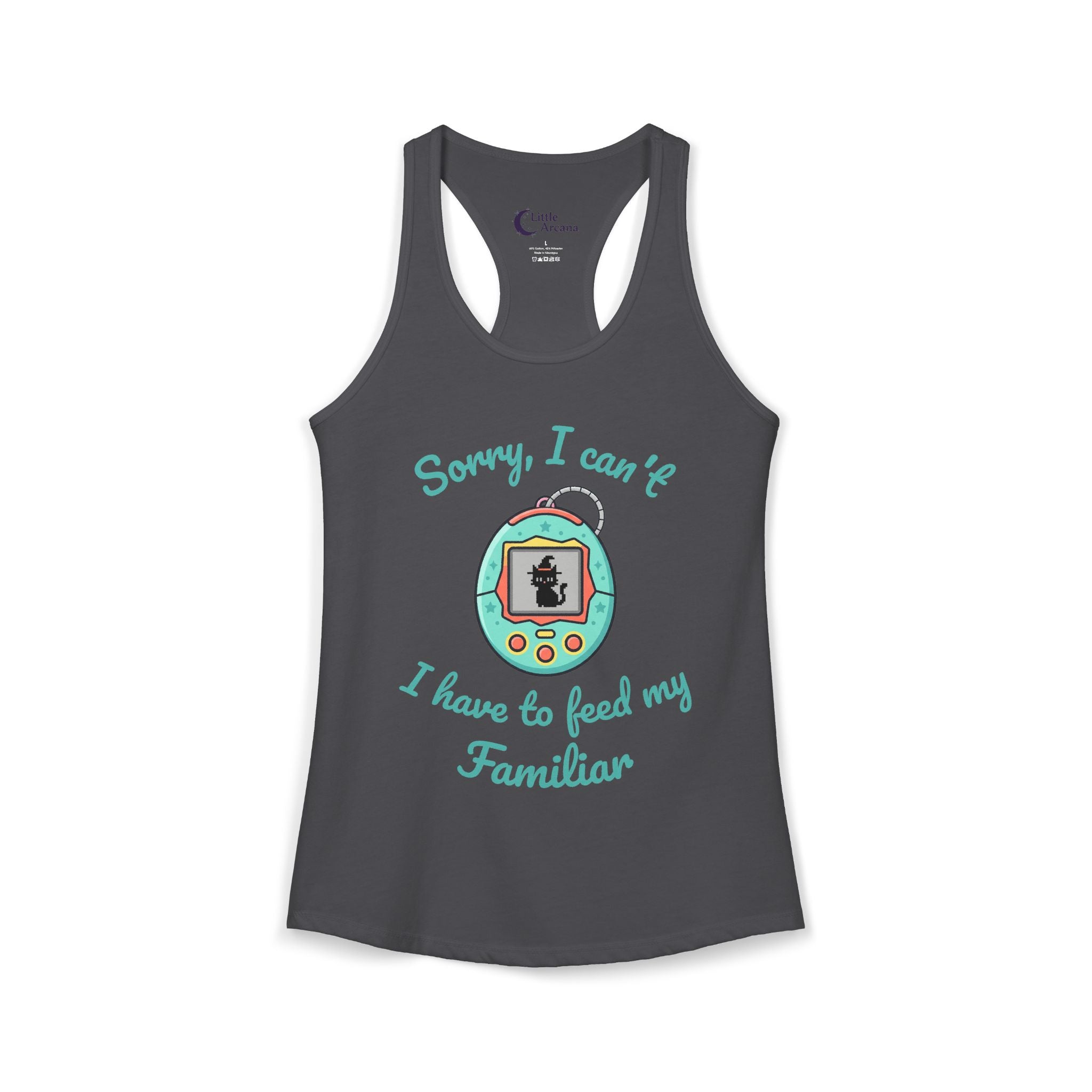 "Sorry I can't, I have to feed my familiar" cute retro virtual pet — Women's Racerback Tank