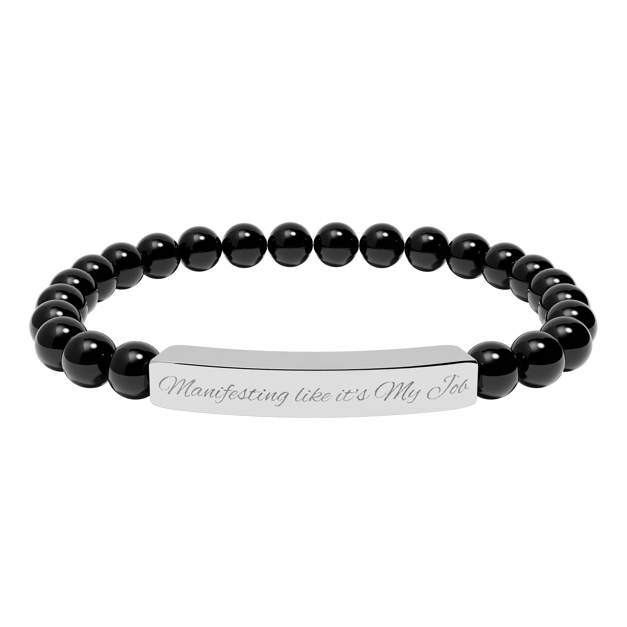 Manifesting like it's My Job  —Engraved Natural Stone Stretch Bar Affirmation Bracelet