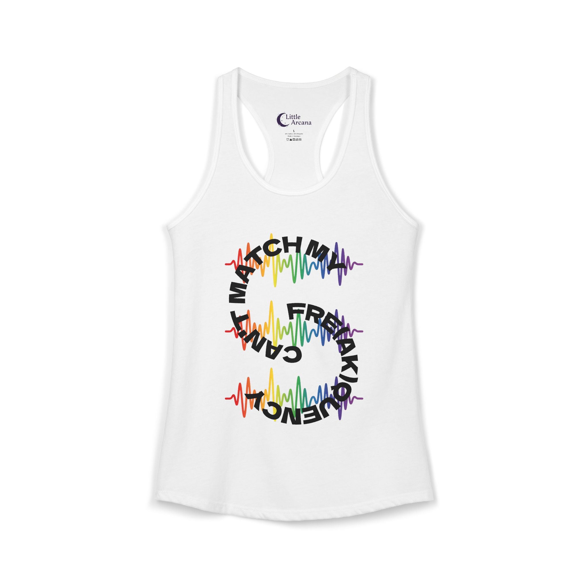 Rainbow Soundwave 'Can't Match  My Fre(ak)quency' Graphic — Women's Racerback Tank