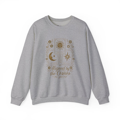 Aligned by the Cosmos Crewneck Sweatshirt — Celestial Moon & Sun Graphic