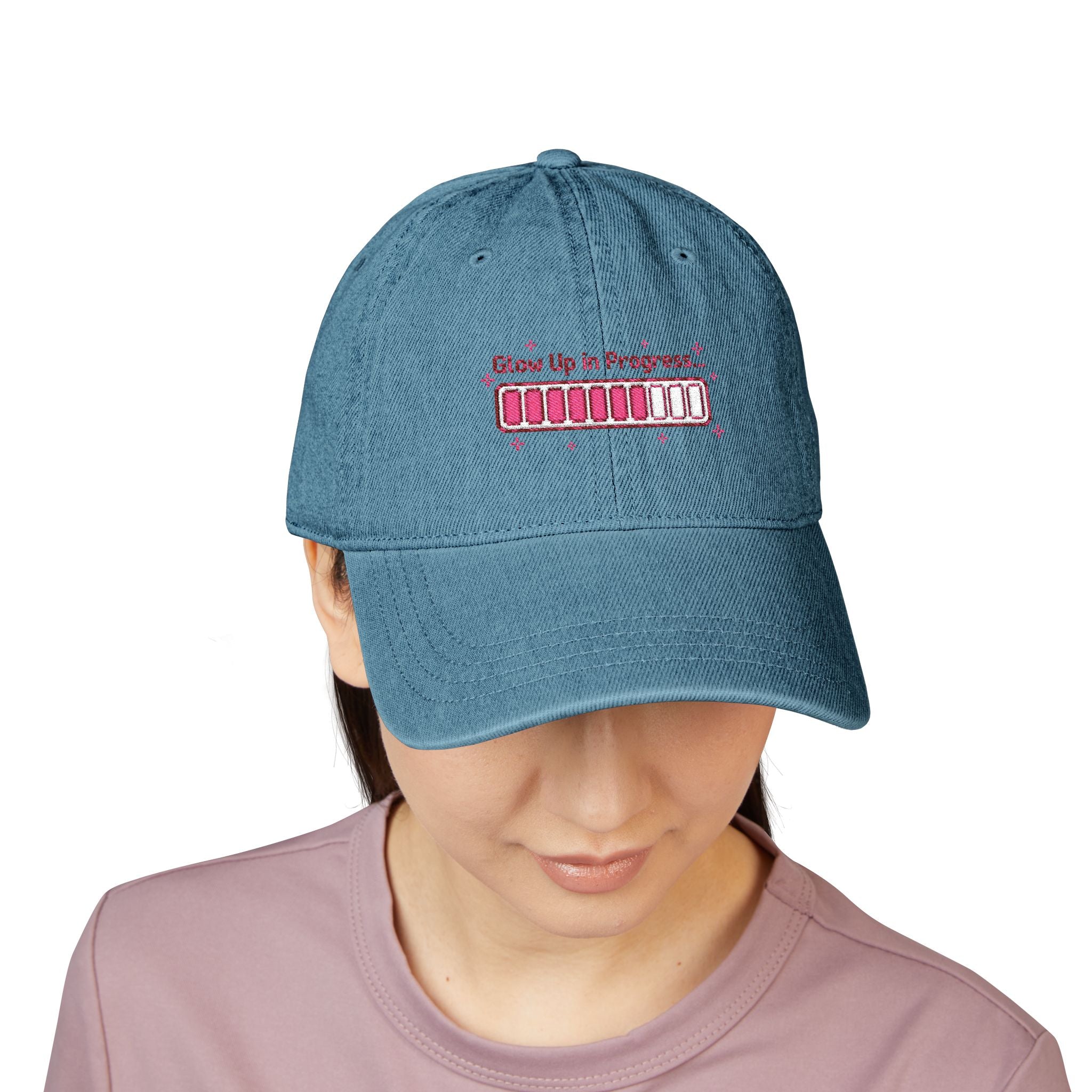 Y2K Glow Up In Progress — Demin Embroidered Baseball Cap