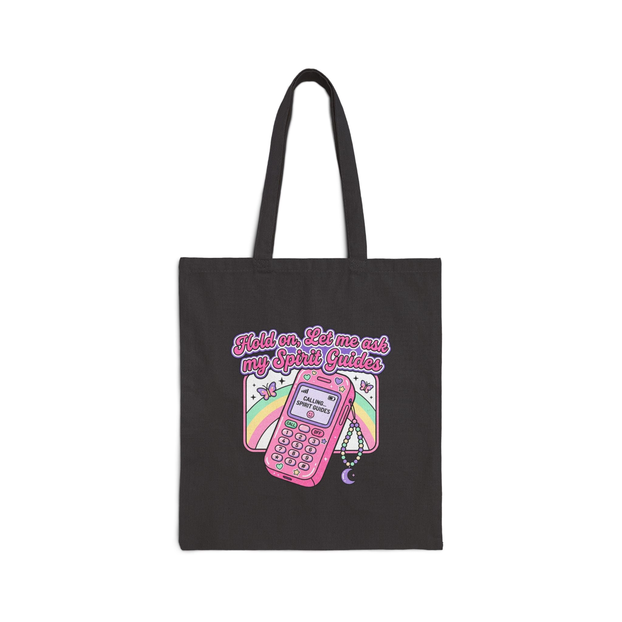"Hold on, Let me call my Spirit Guides" Retro Cell Phone Graphic — Cotton Canvas Tote Bag