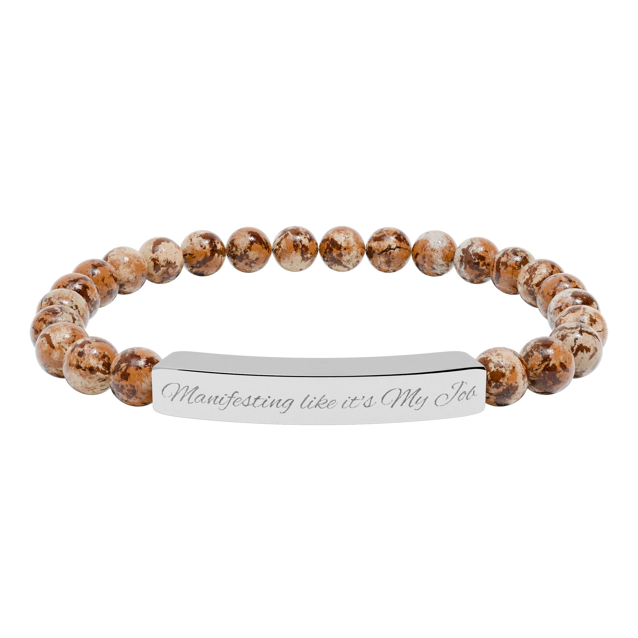 Manifesting like it's My Job  —Engraved Natural Stone Stretch Bar Affirmation Bracelet