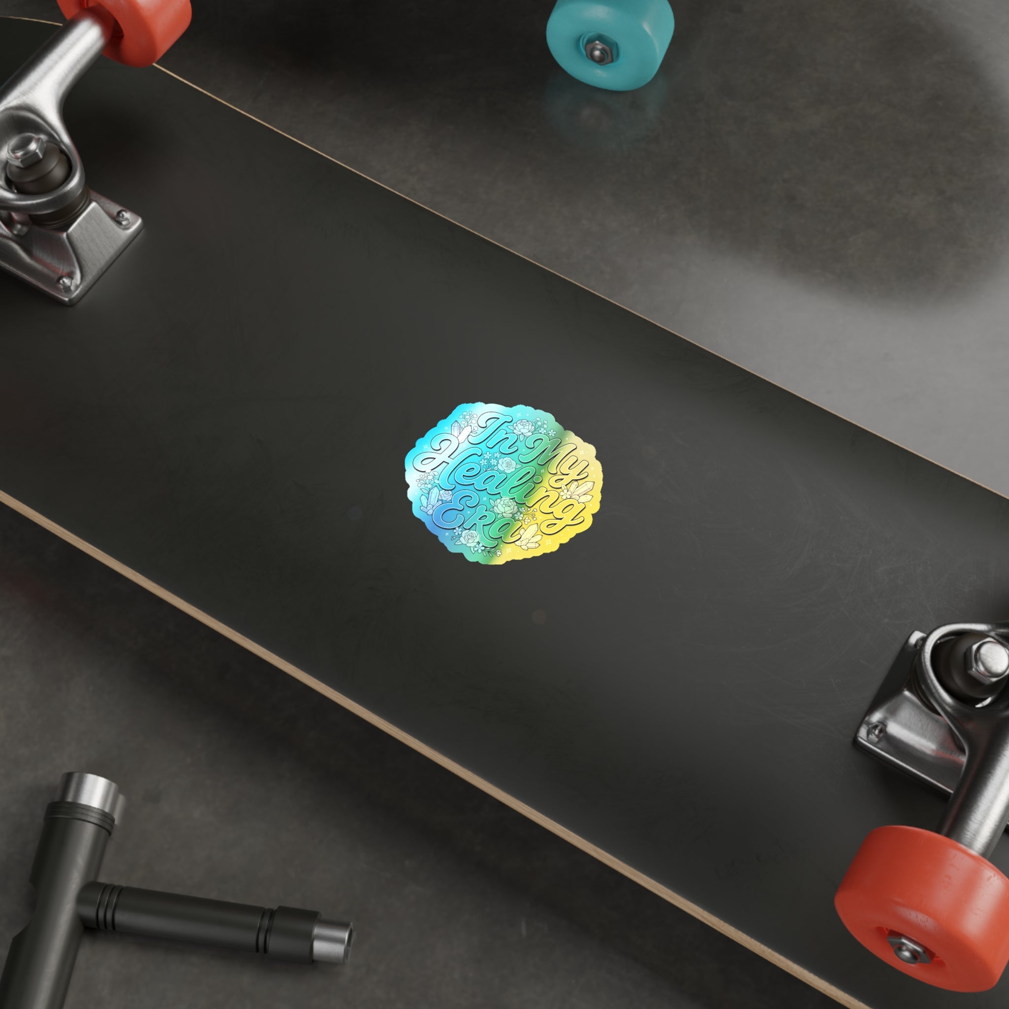 Holographic Die-Cut Sticker — "In My Healing Era" Rainbow Crystal Floral Decal