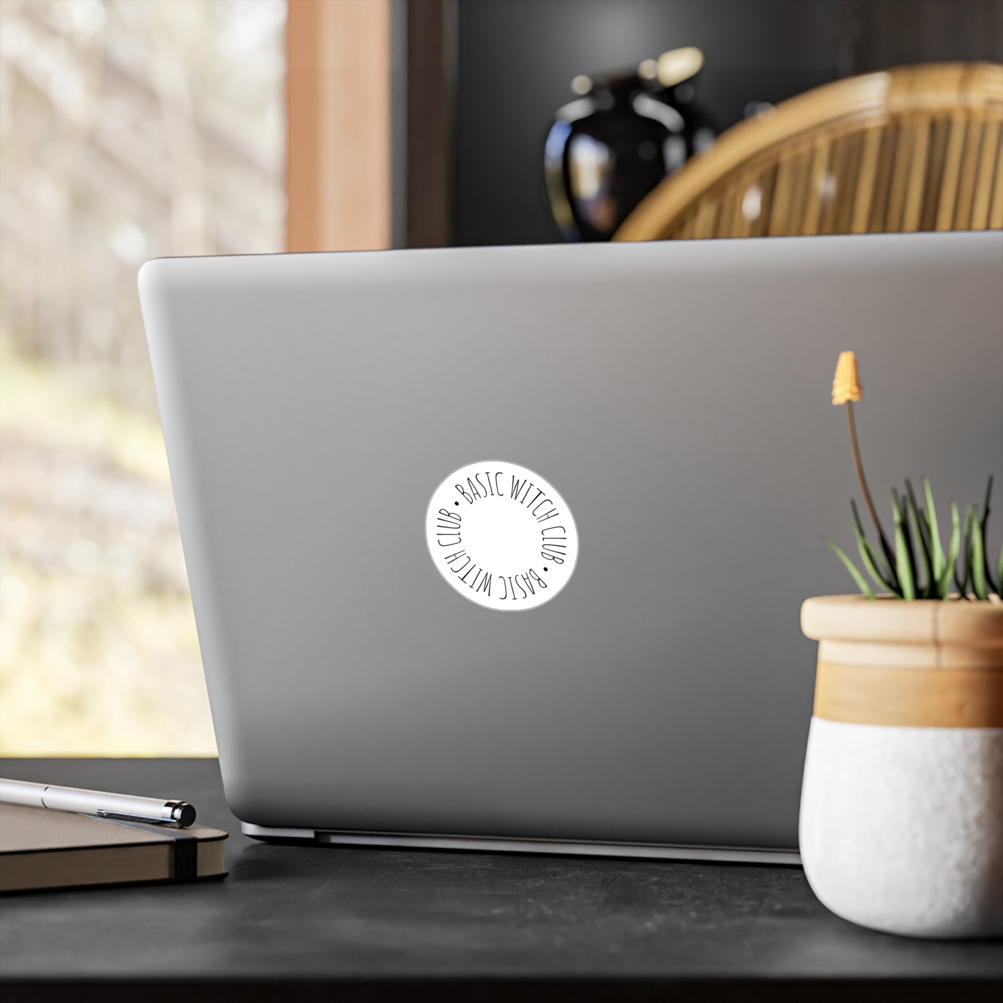 "BASIC WITCH CLUB"  Kiss-Cut Vinyl Decal — White Circular Emblem