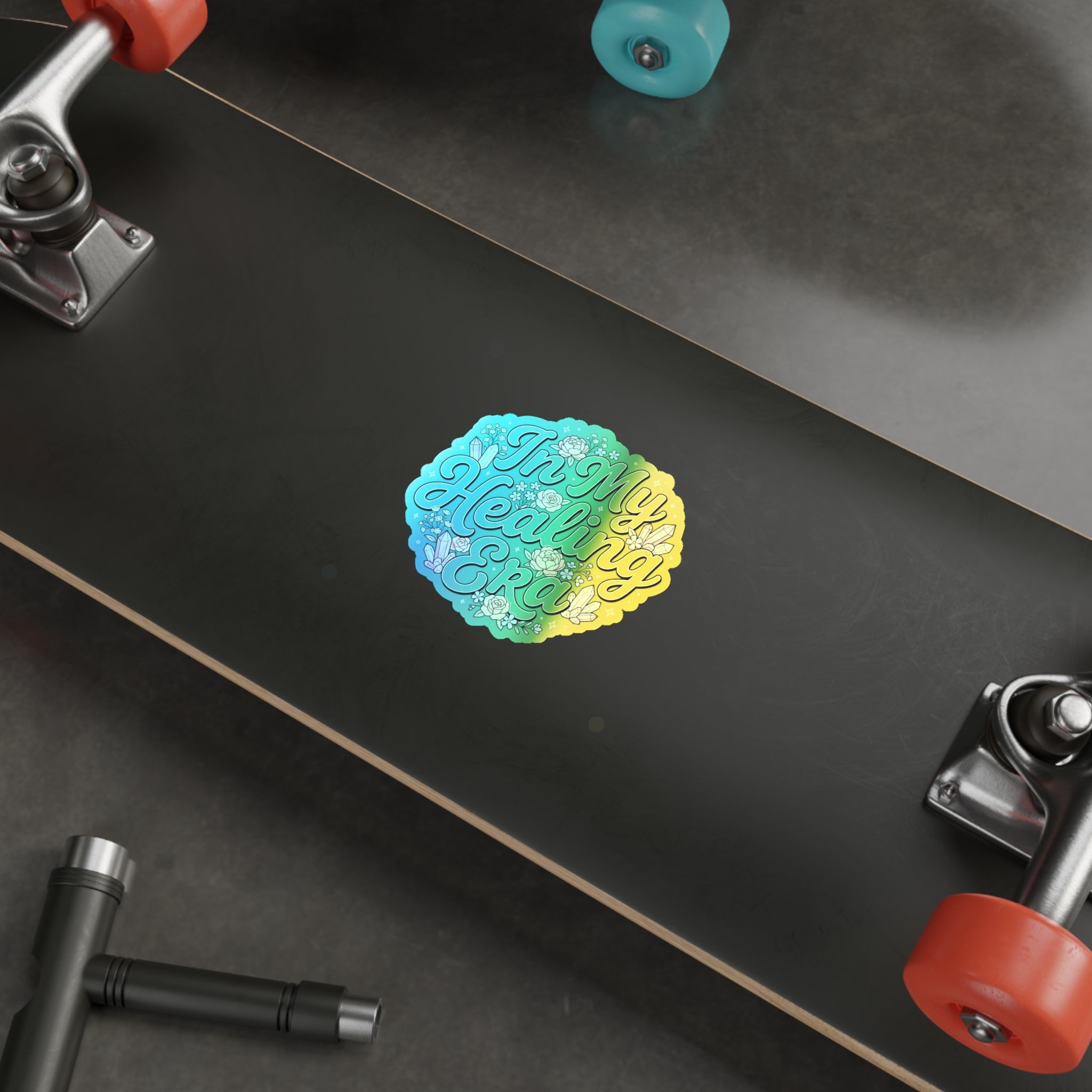 Holographic Die-Cut Sticker — "In My Healing Era" Rainbow Crystal Floral Decal