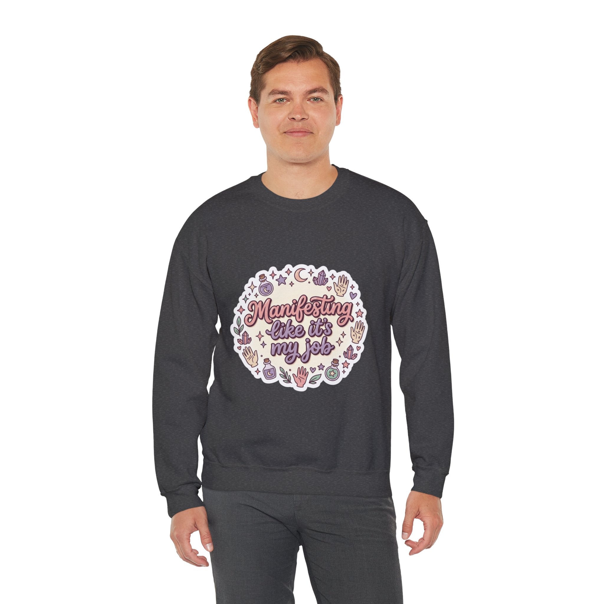 Manifesting Like It's My Job Pullover Sweatshirt — Crystals & Potions Pastel Graphic