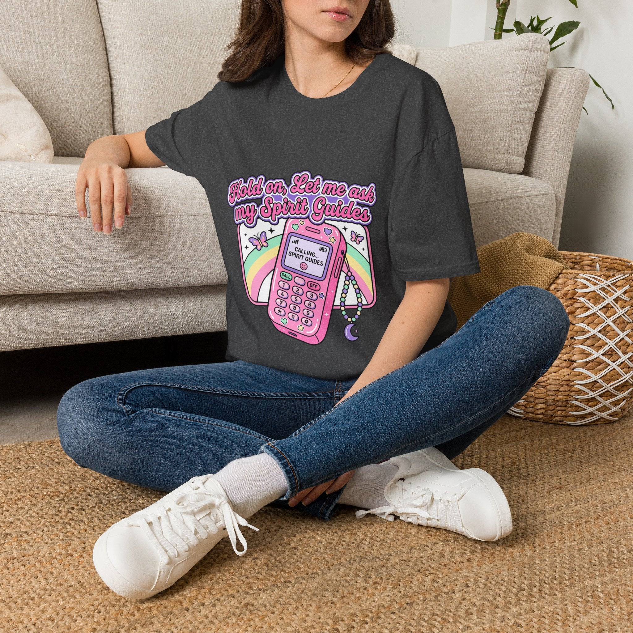 "Hold on, Let me ask my Spirit Guides" Retro Cell Phone Graphic — Unisex T‑Shirt