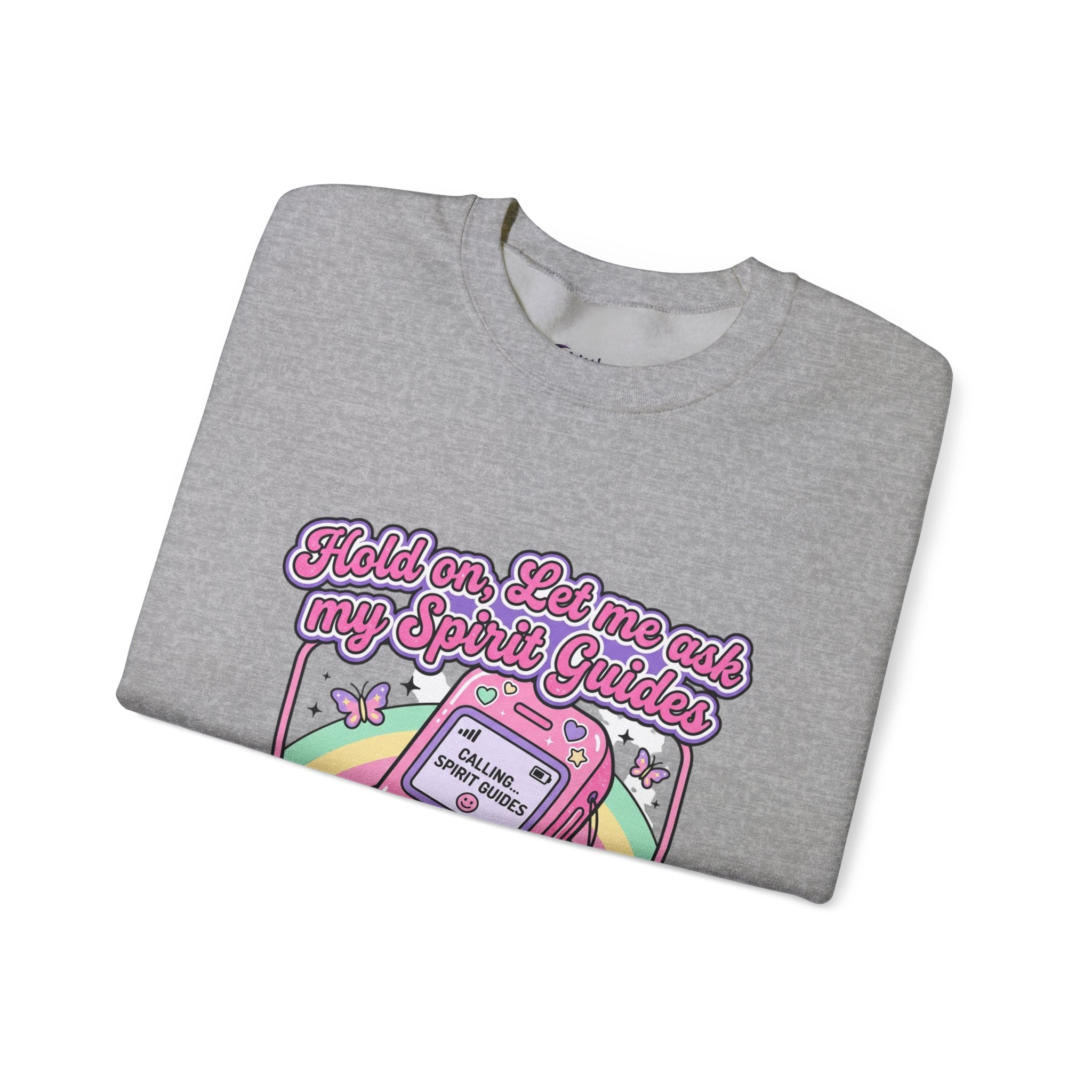 Spirit Guide Cell Phone Crewneck Sweatshirt — Cute Pink Retro Phone & Rainbow Graphic