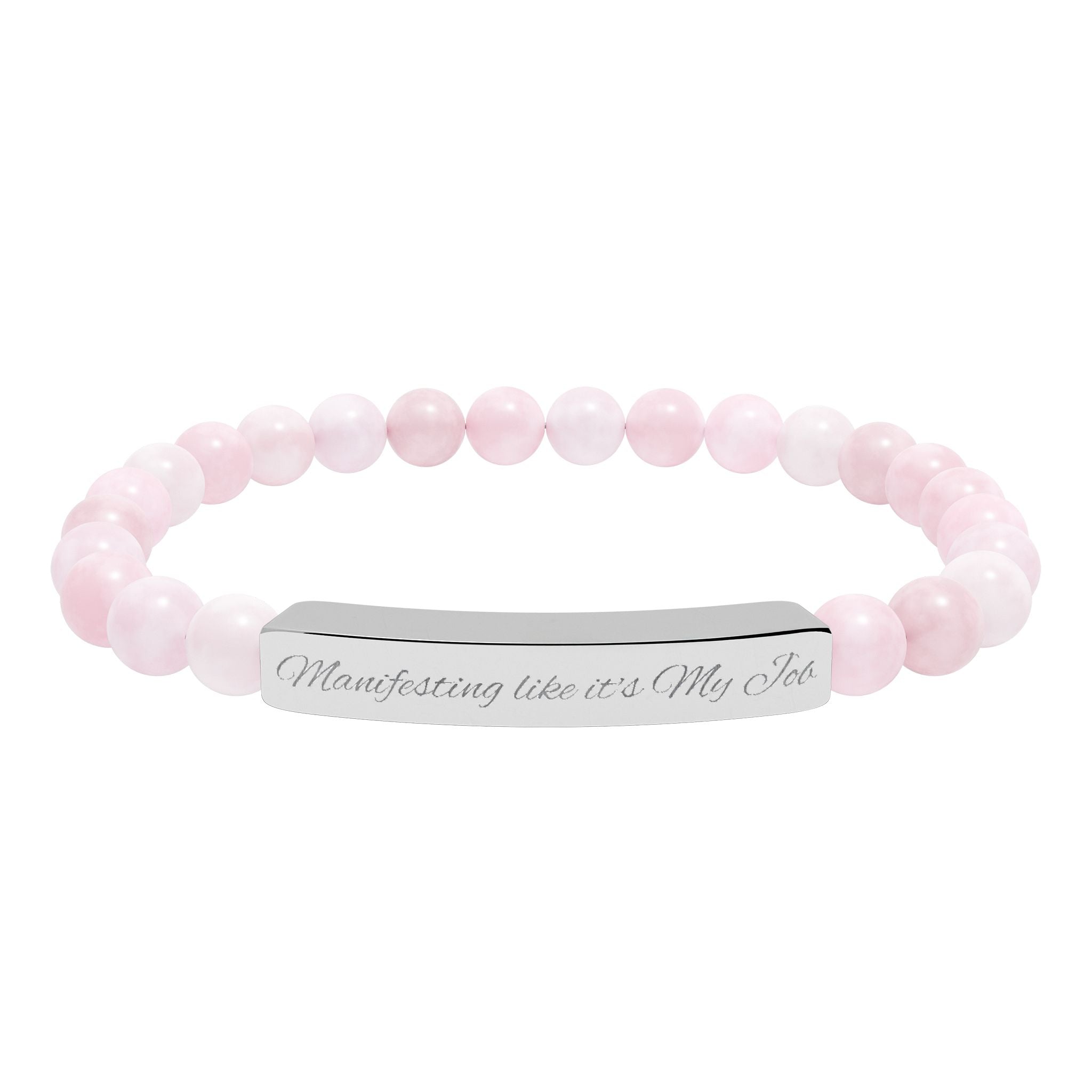 Manifesting like it's My Job  —Engraved Natural Stone Stretch Bar Affirmation Bracelet