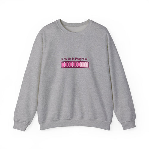 "Glow Up in Progress" Pink Loading Bar Graphic — Crewneck Sweatshirt