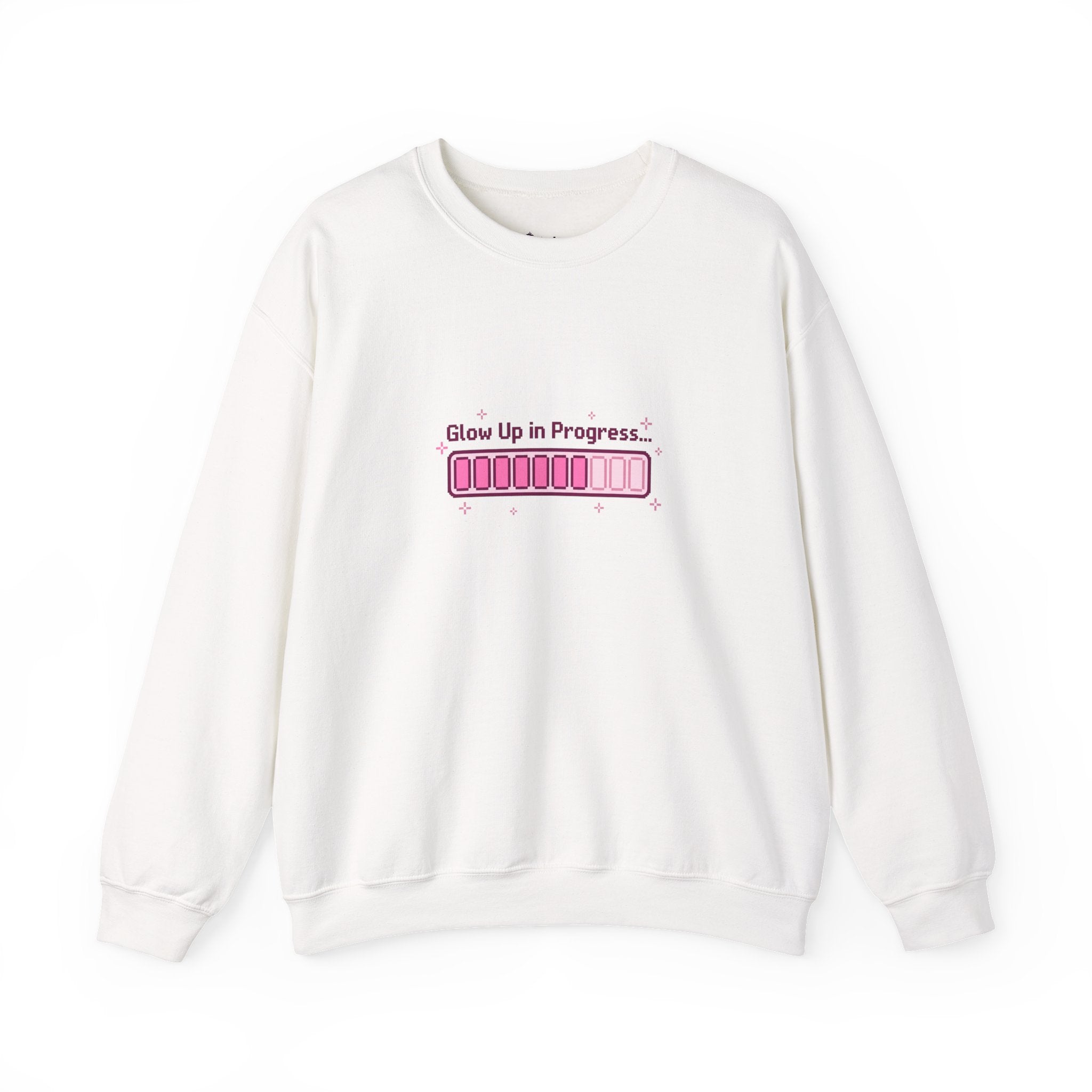 "Glow Up in Progress" Pink Loading Bar Graphic — Crewneck Sweatshirt
