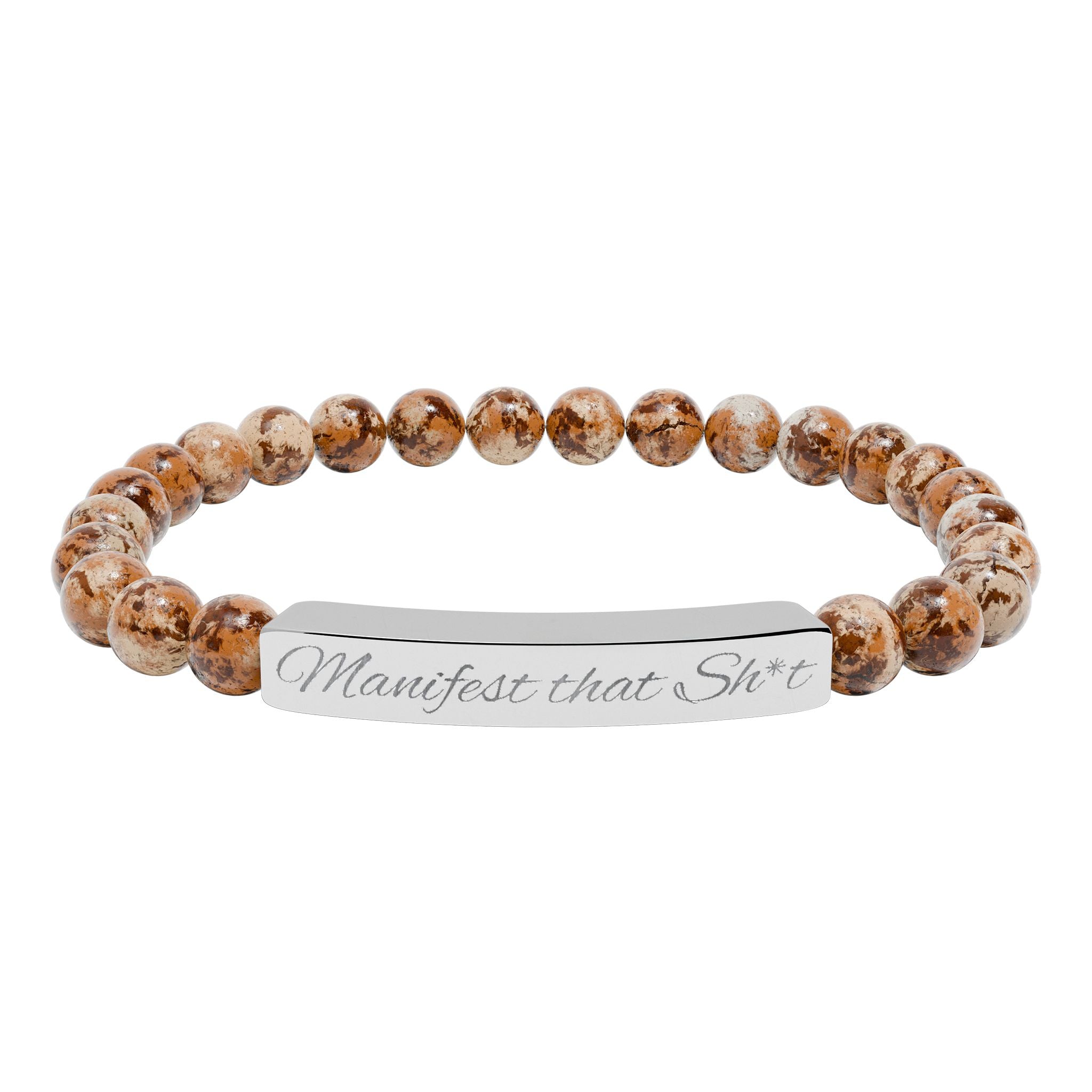 Manifest that Sh*t  —Engraved Natural Stone Stretch Bar Affirmation Bracelet