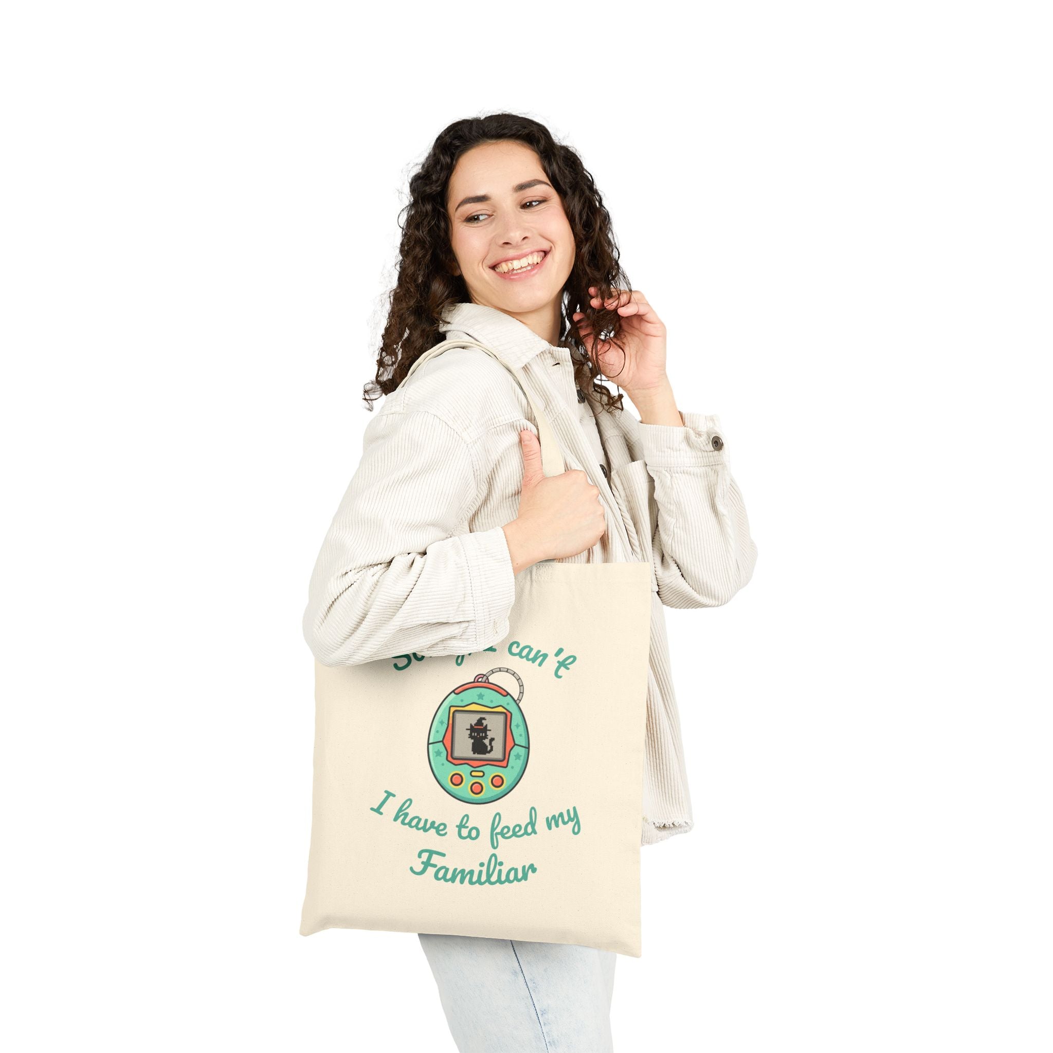 Tote Bag — "Sorry, I Can't I Have to Feed My Familiar" Witchy Cat Virtual Pet
