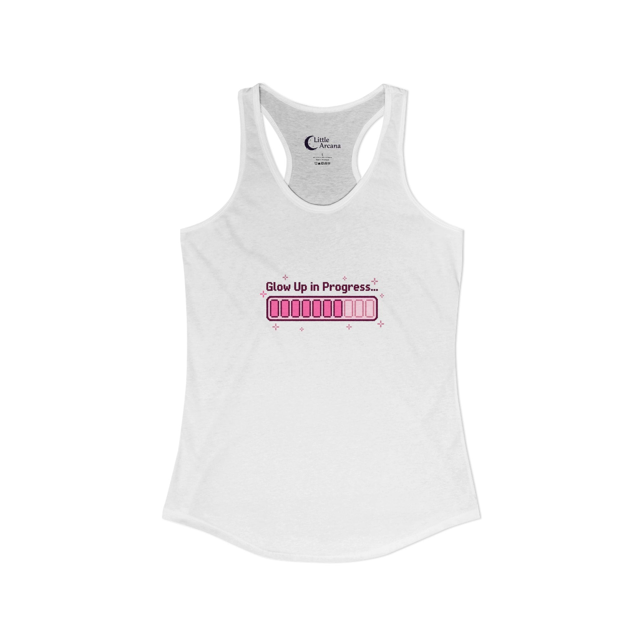 "Glow Up in Progress" Pink Loading Bar — Women's Ideal Racerback Tank