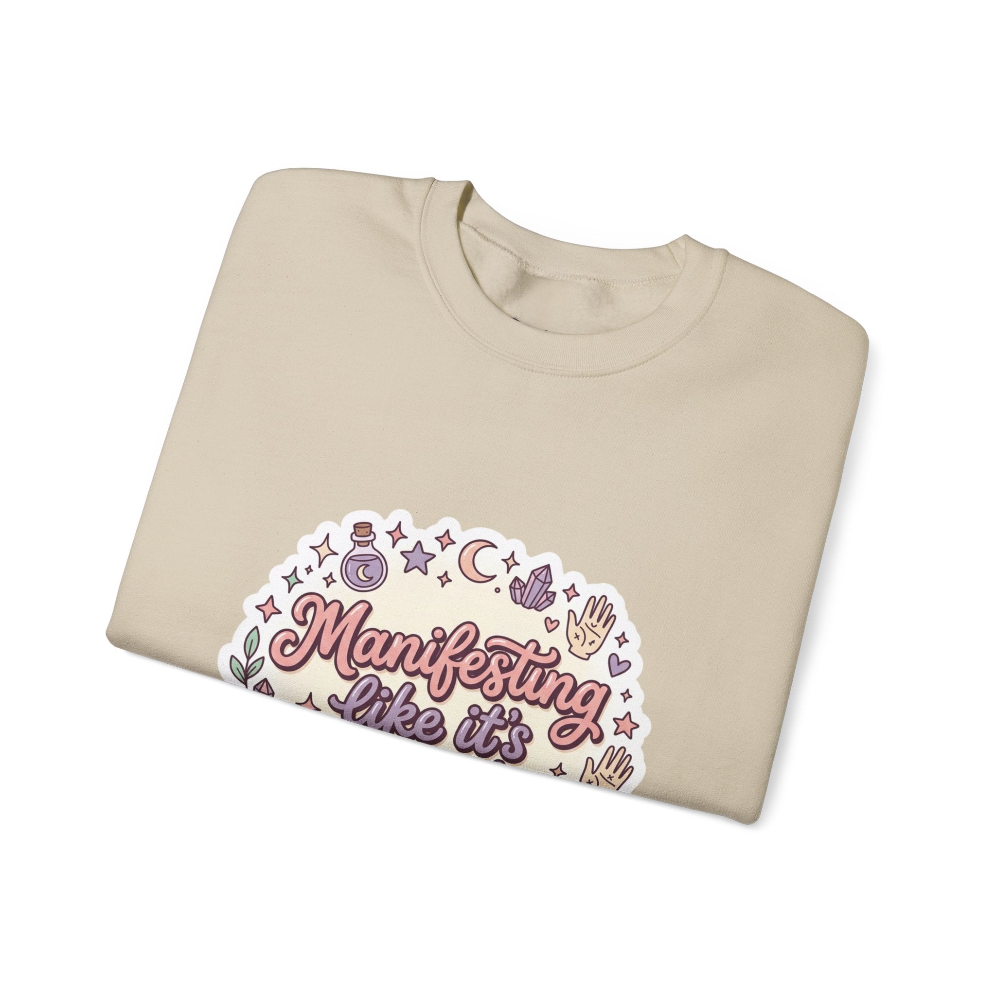 Manifesting Like It's My Job Pullover Sweatshirt — Crystals & Potions Pastel Graphic