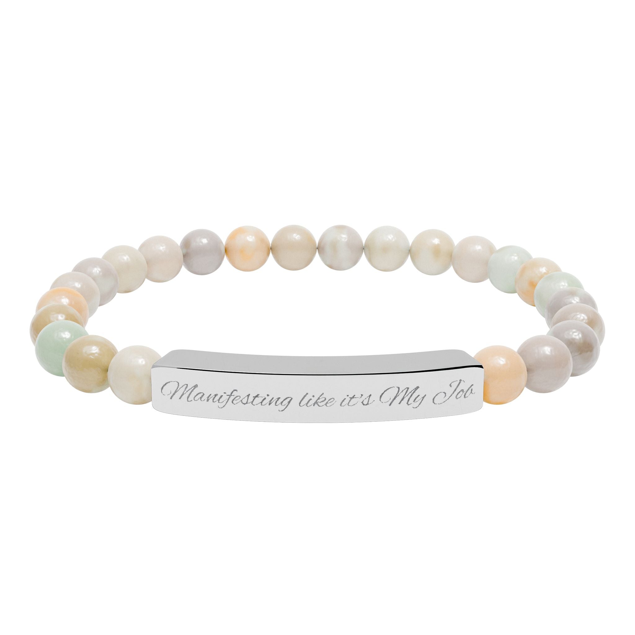 Manifesting like it's My Job  —Engraved Natural Stone Stretch Bar Affirmation Bracelet