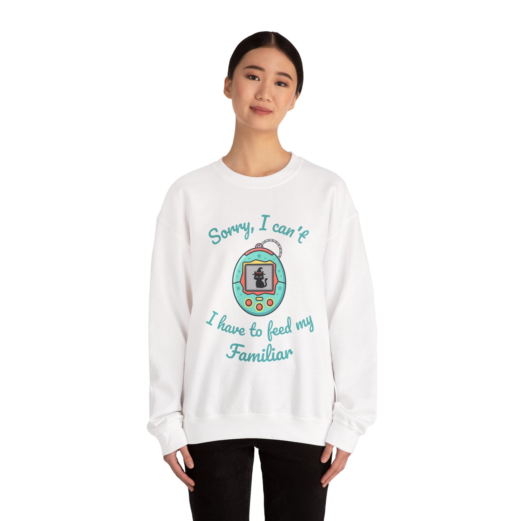 "Sorry I can't, I have to feed my familiar" cute retro virtual pet — Crewneck Sweatshirt