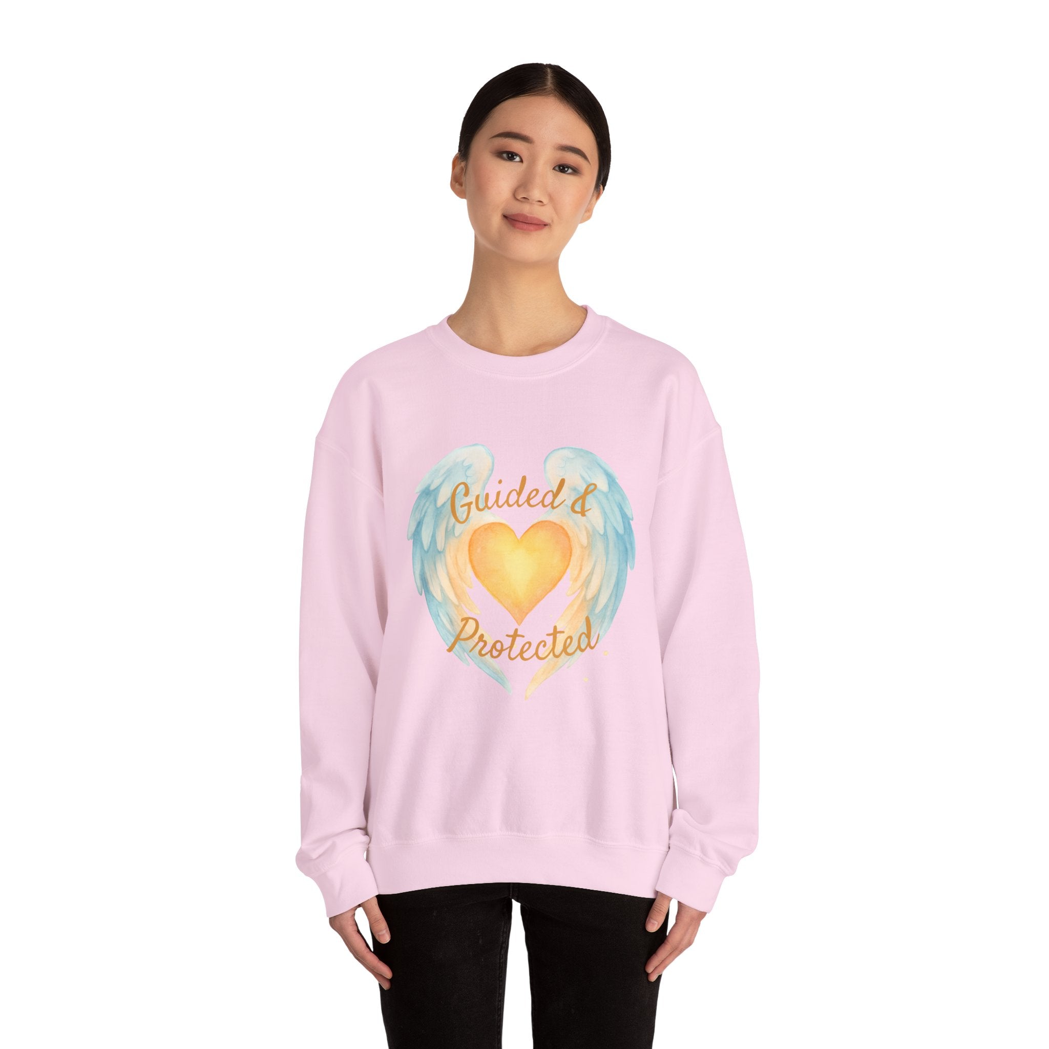 "Guided & Protected" Angel Wings Graphic — Crewneck Sweatshirt