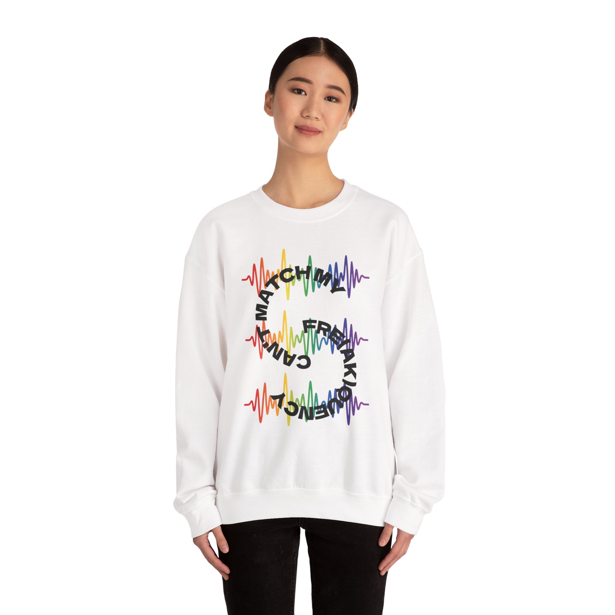 Rainbow Soundwave 'Can't Match  My Fre(ak)quency' Graphic — Crewneck Sweatshirt