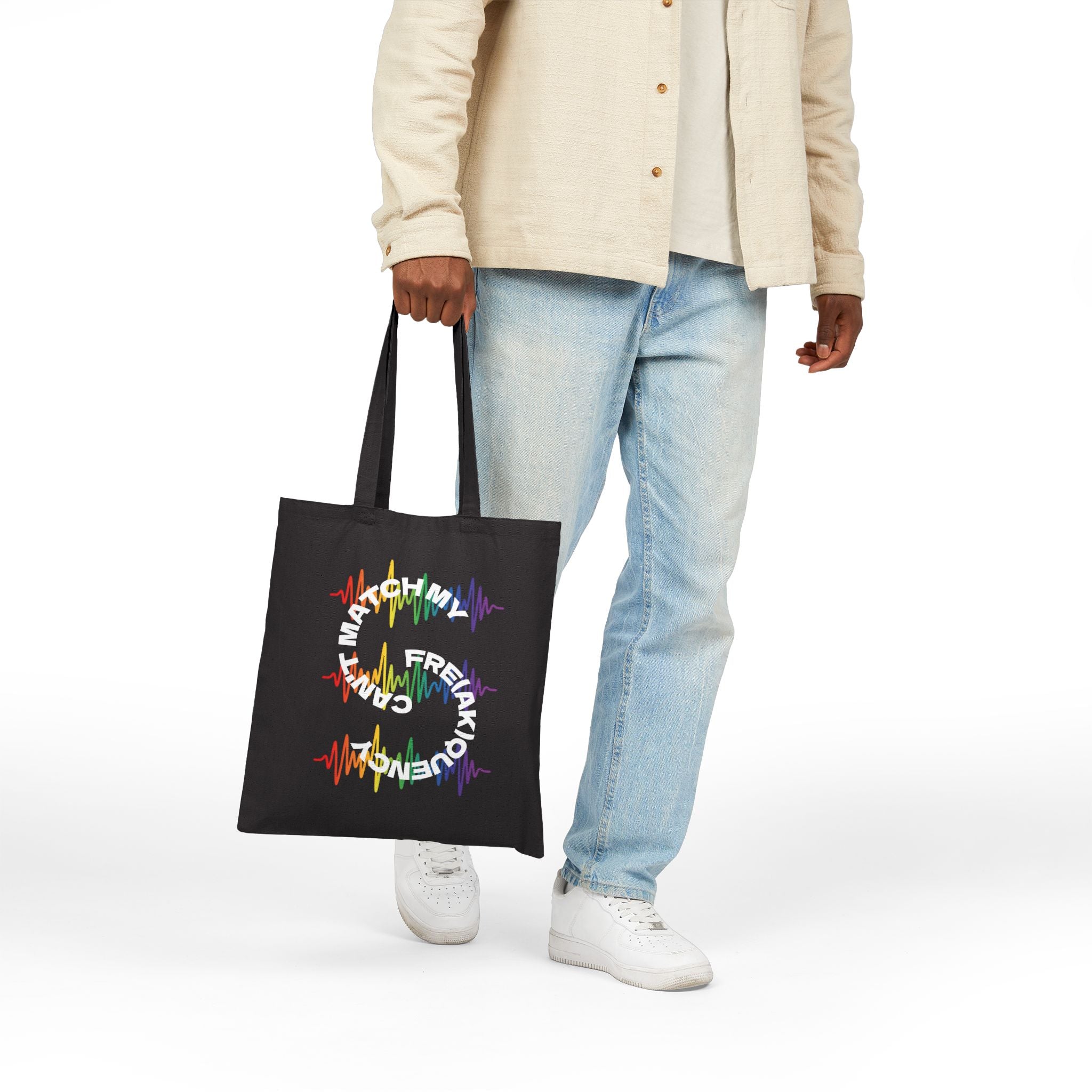 Rainbow Soundwave 'Can't Match  My Fre(ak)quency' Graphic — Canvas Tote Bag