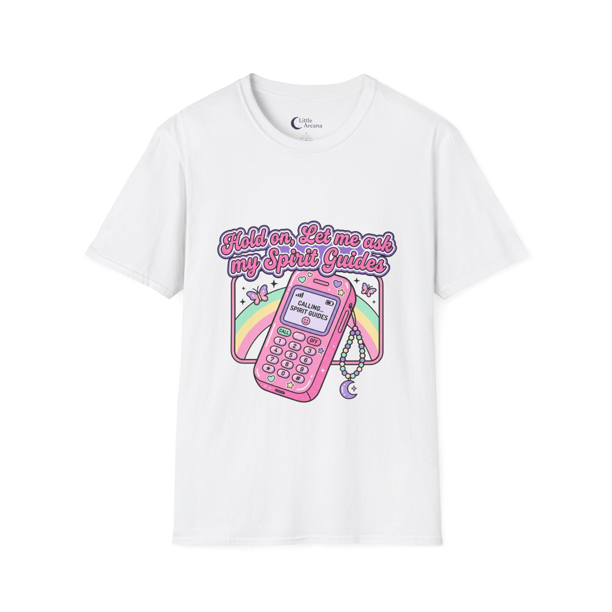 "Hold on, Let me ask my Spirit Guides" Retro Cell Phone Graphic — Unisex T‑Shirt