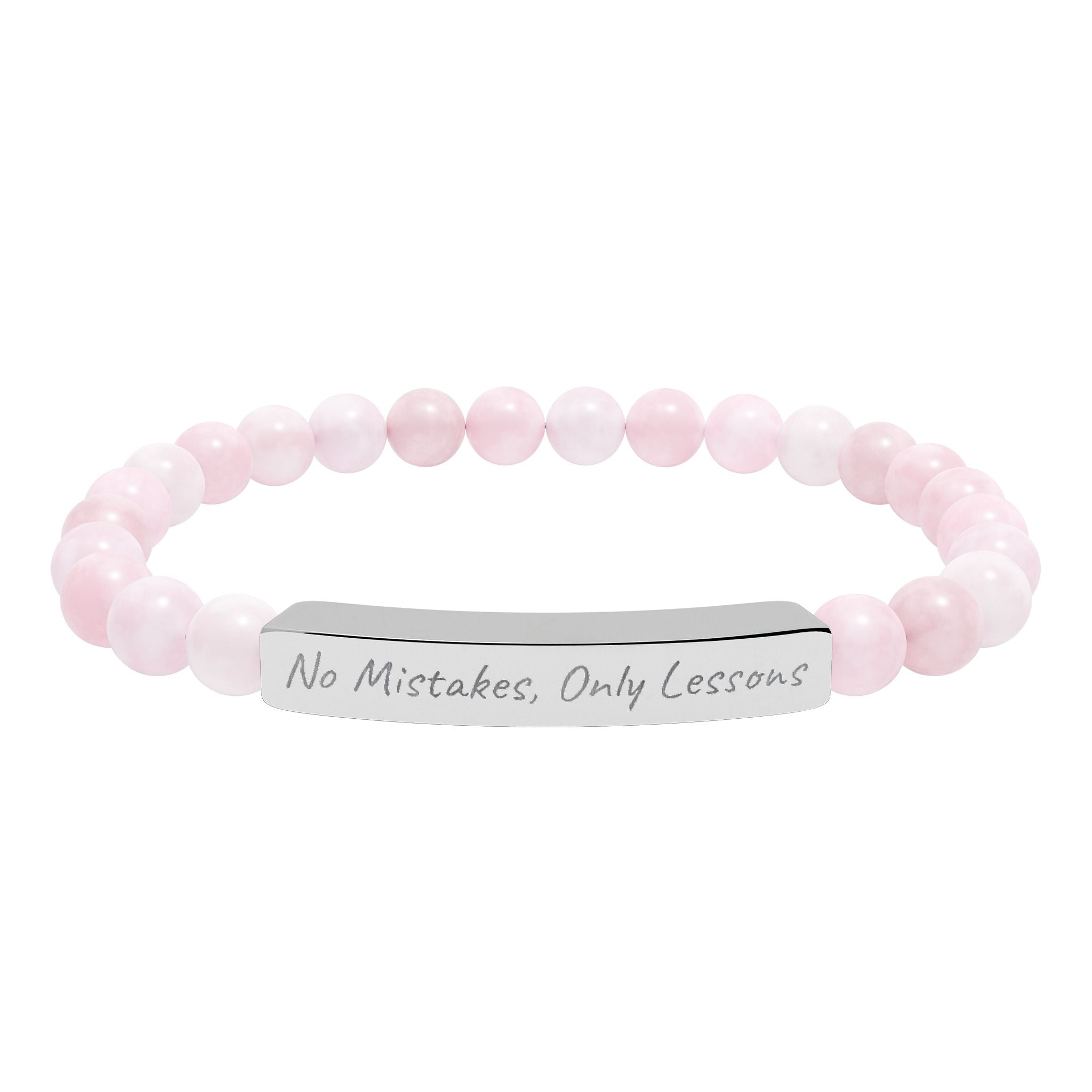 No Mistakes, Only Lessons —Engraved Natural Stone Stretch Bar Affirmation Bracelet